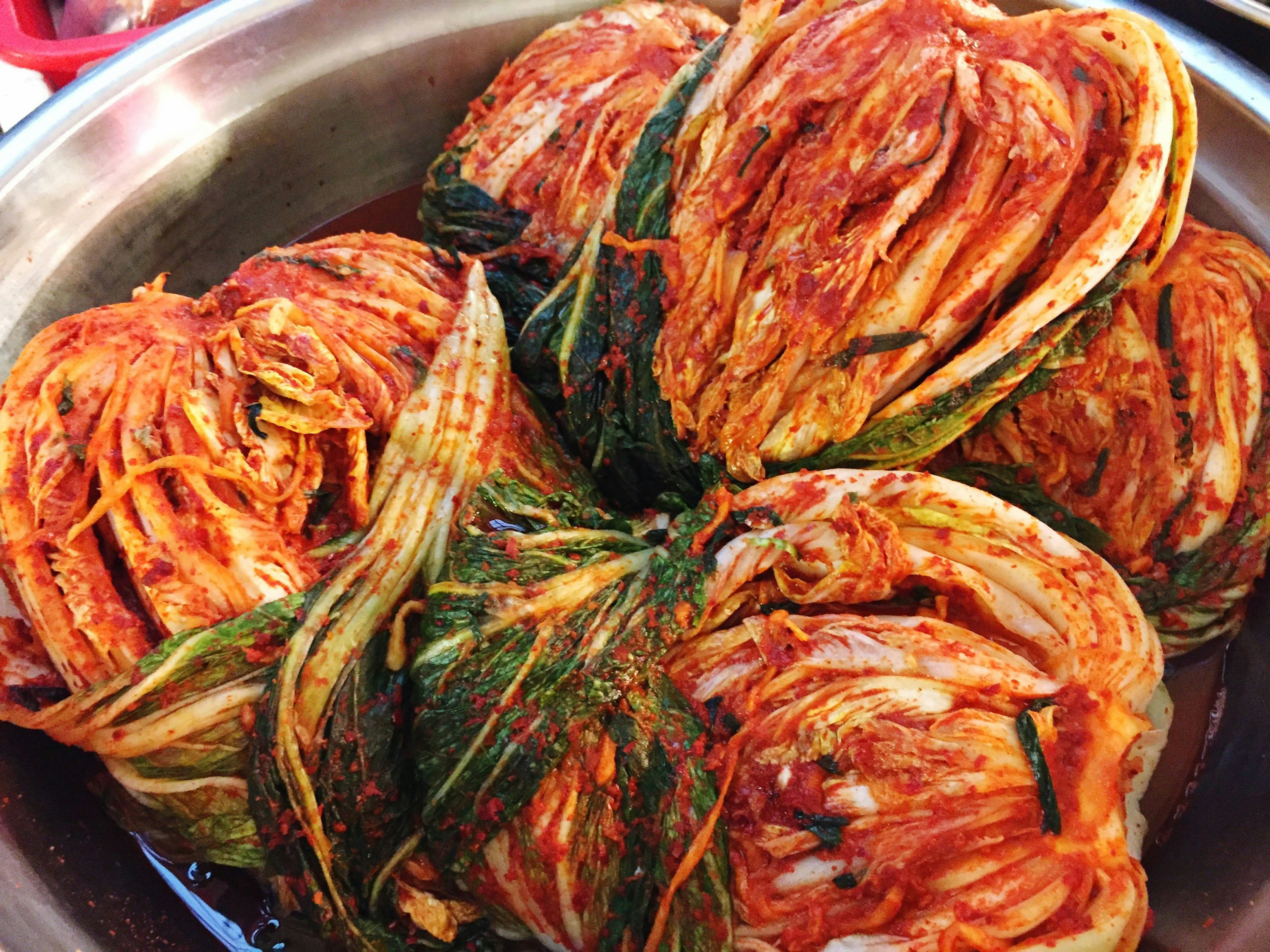 Close-up of kimchi in a bowl.