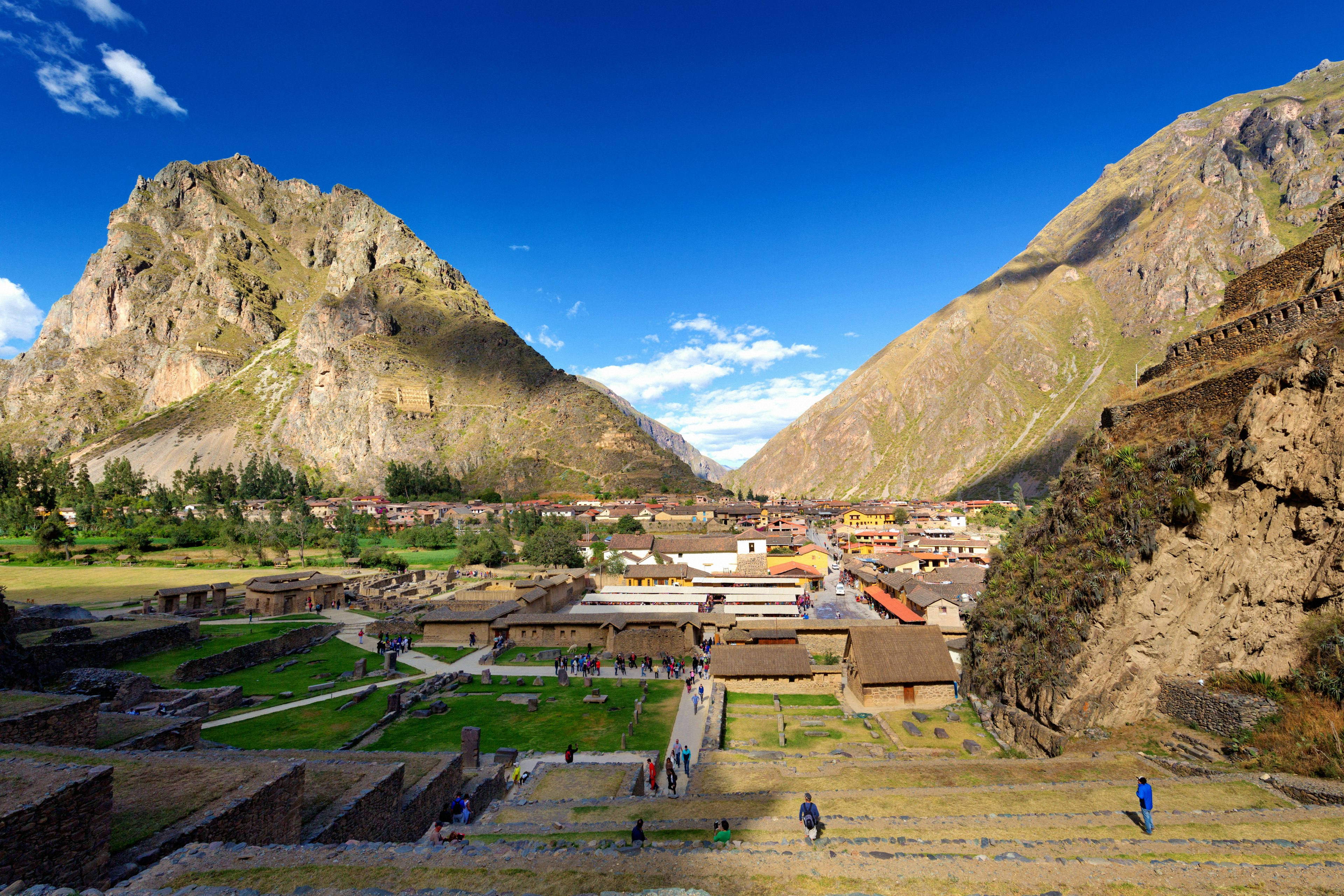 An aerial view of the terraces at Ollantaytambo