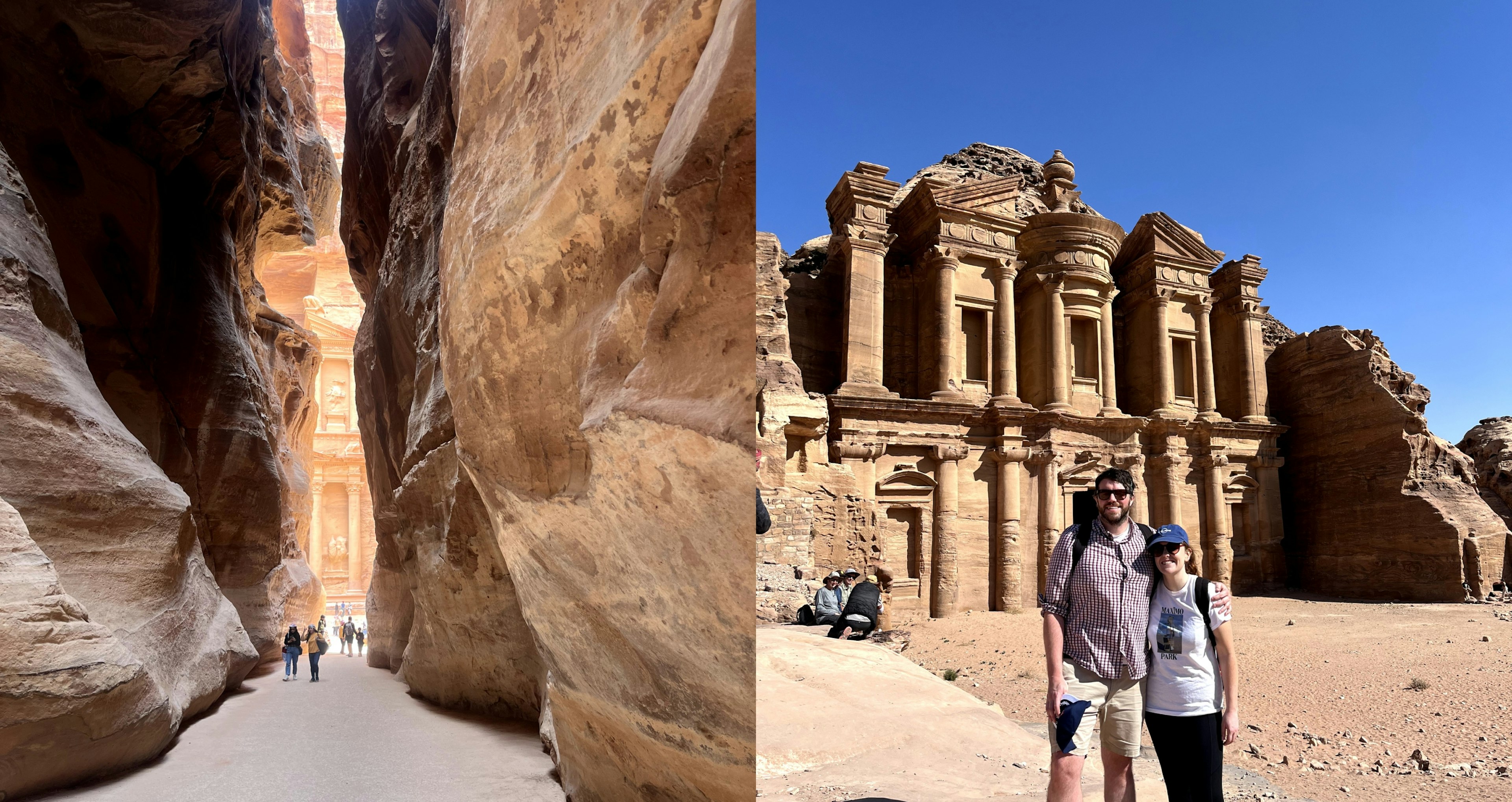 AnneMarie and her partner explore the ancient rock-cut architecute of Petra