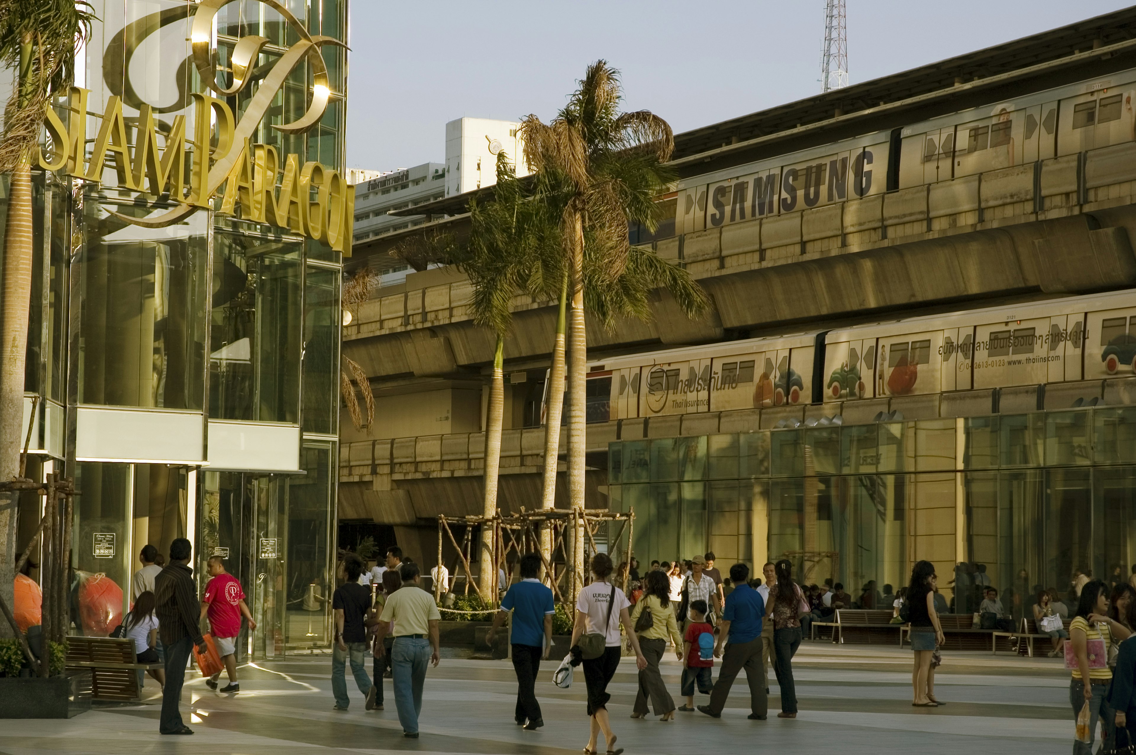 Visitors walking outside Siam Paragon shopping centre in Bangkok