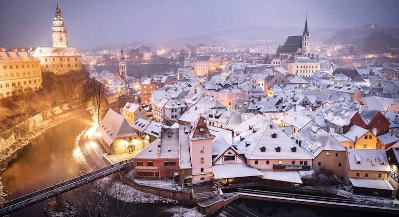 Cityscape view of Cesk˝ Krumlov with spire of Church of St Vitus on right and castle tower on left.
Contributor, LP Owned, Czech Republic, Issue 121, January 2019, Lonely Planet Magazine, Bridge, Building, City, Cityscape, Metropolis, Nature, Neighborhood, Outdoors, Spire, Tower, Urban
Lonely Planet Magazine, Issue 121, January 2019, Czech Republic
Cityscape view of Ceský Krumlov with spire of Church of St Vitus on right and castle
