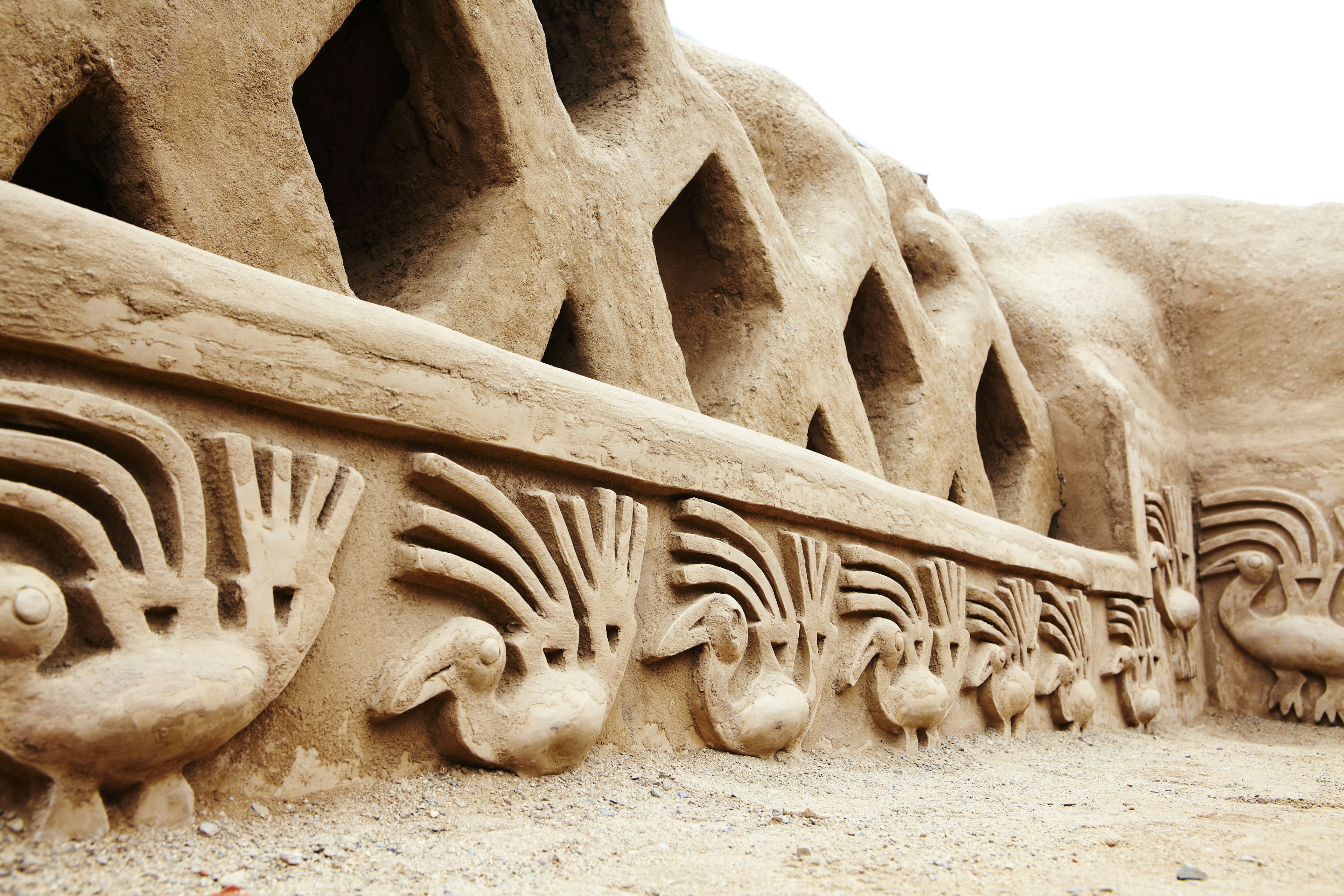 Close-up of adobe architecture at Chan Chan archeological site