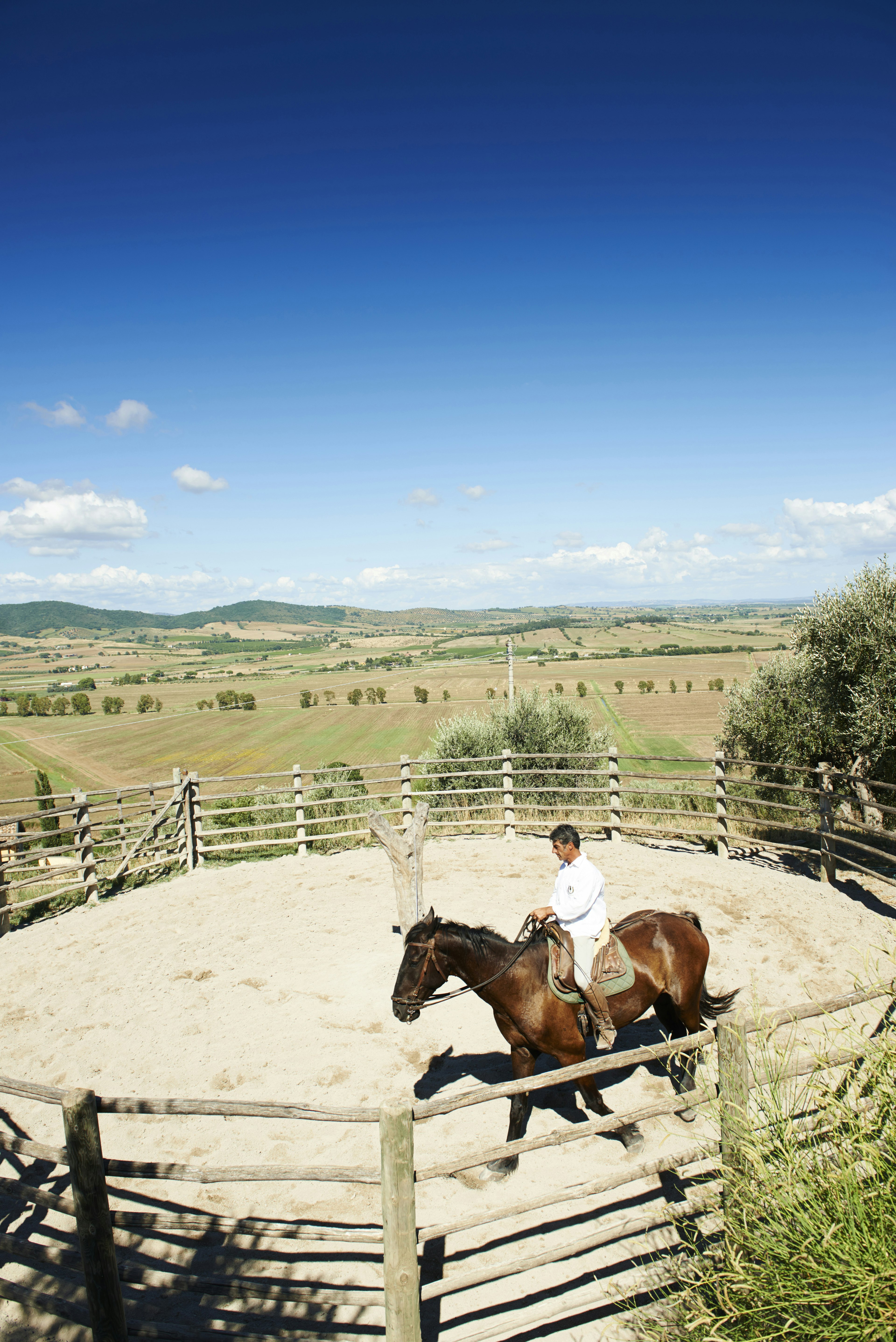 Man on horseback at ranch in the Maremma region...