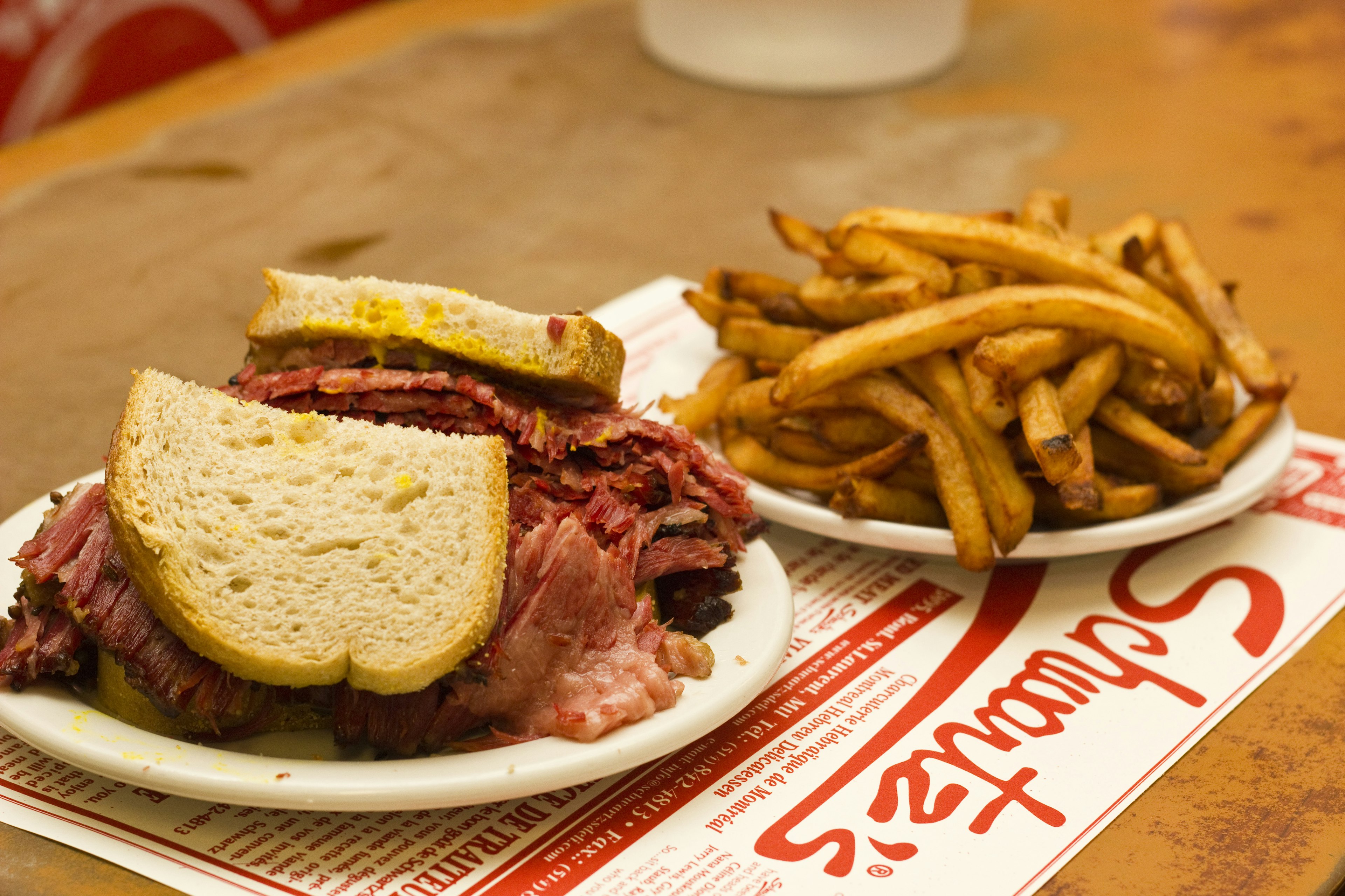 A sandwich and fries at Schwartz's Deli in Montréal,  Canada