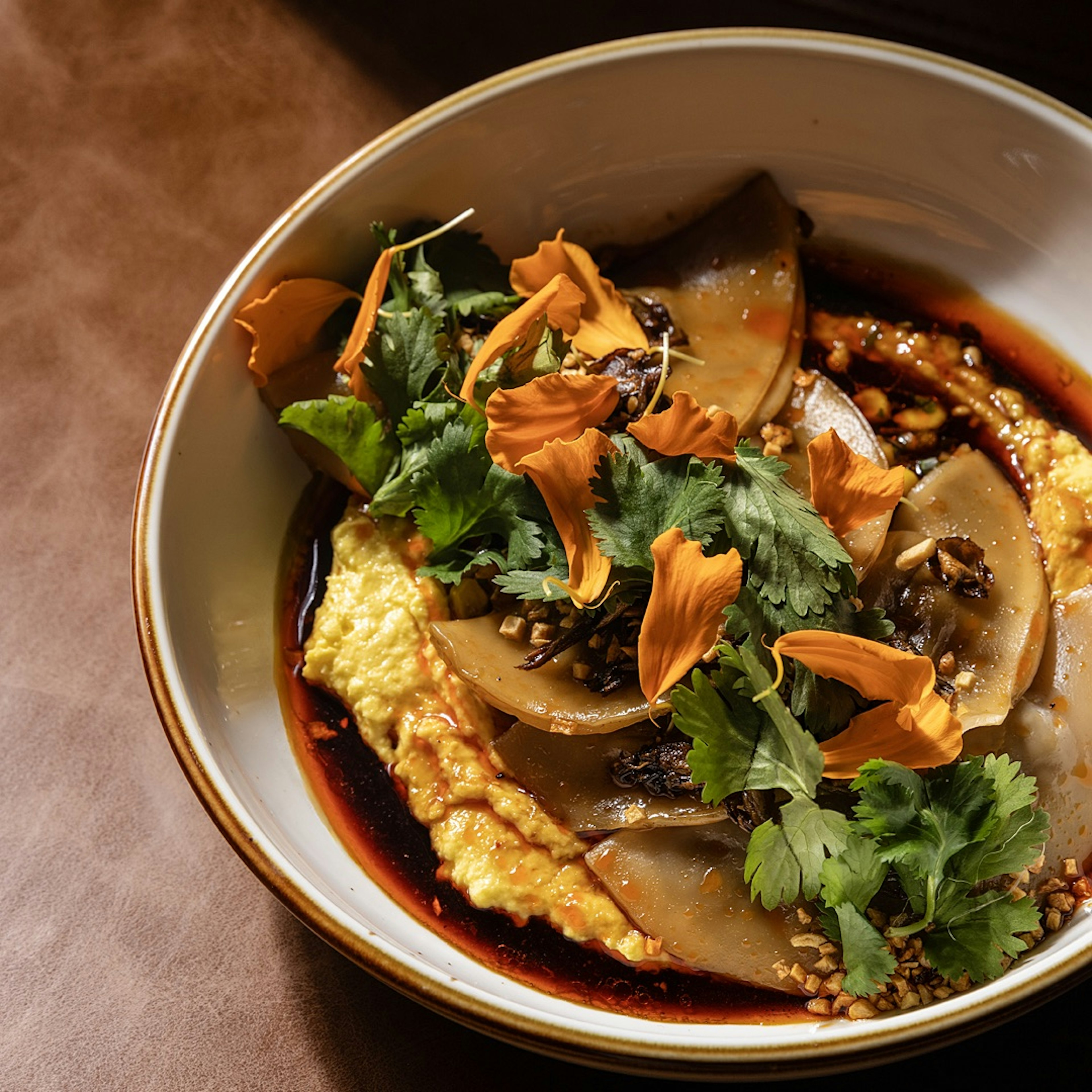 The Mushroom Dumplings at the James Beard Award–nominated Marrow restaurant in Detroit, Michigan, USA