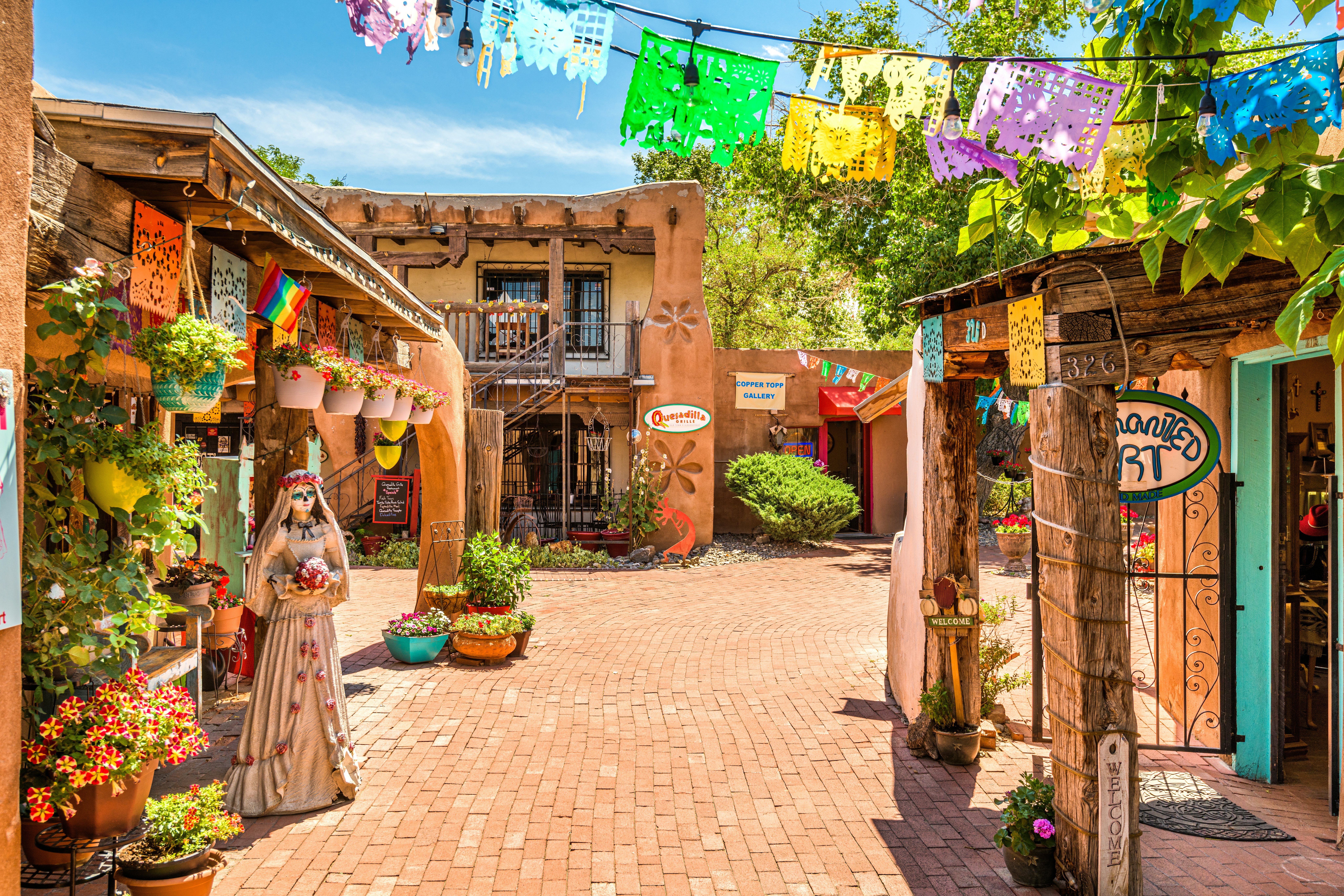 Colorful Old Town shops and restaurants in historic Albuquerque
