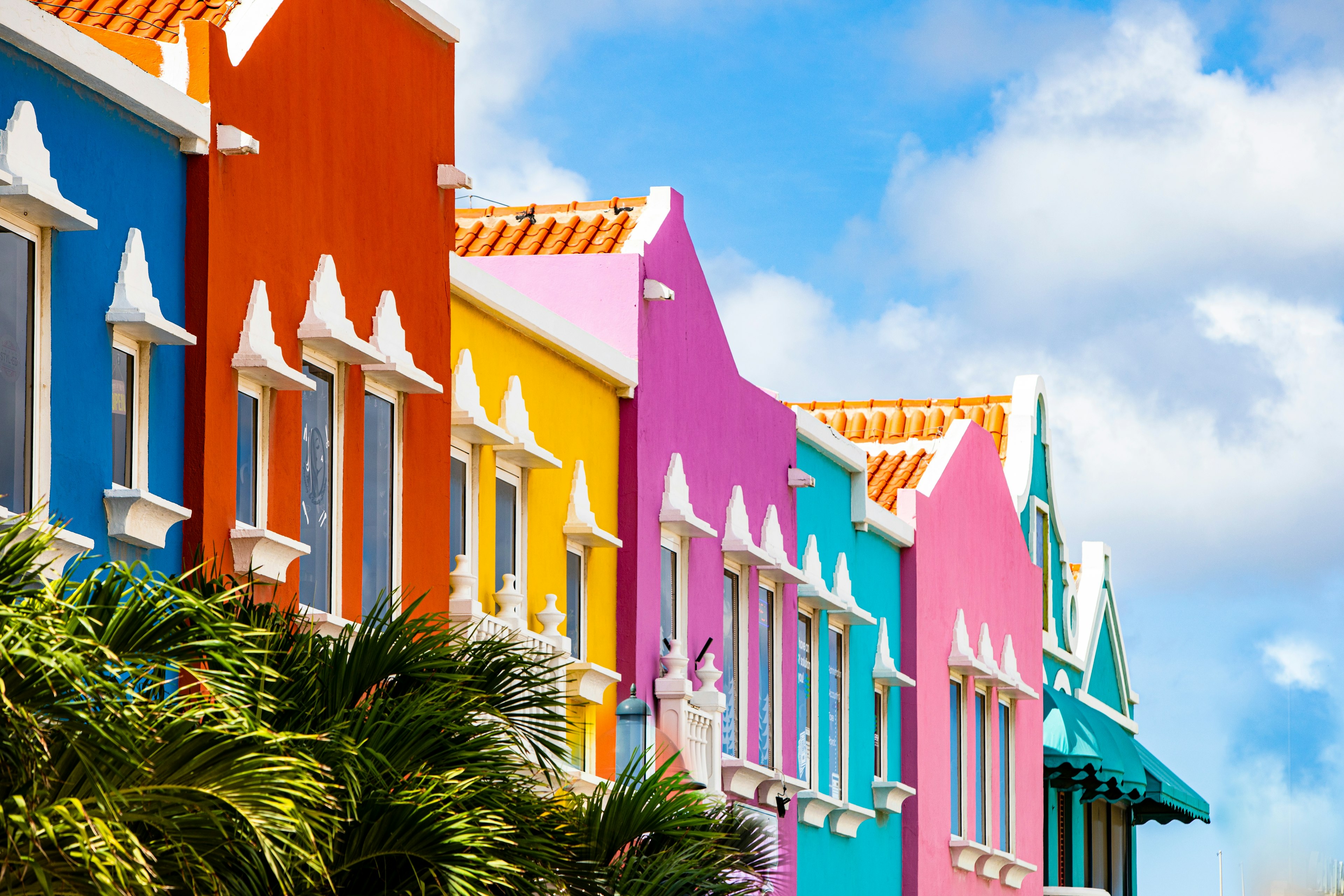 Colourful buildings in Kralendijk Bonaire, ABC Islands, Caribbean.