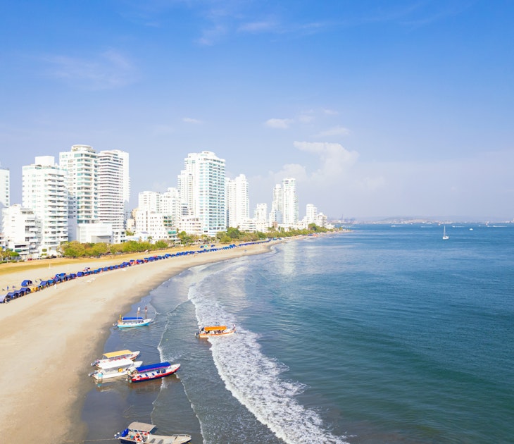 Aerial image of Bocagrande beach, Cartagena, Colombia., License Type: media, Download Time: 2024-11-03T20:21:01.000Z, User: tasminwaby56, Editorial: false, purchase_order: 65050 - Digital Destinations and Articles, job: Online Editorial, client: Cartagena Colombia for free , other: Tasmin Waby