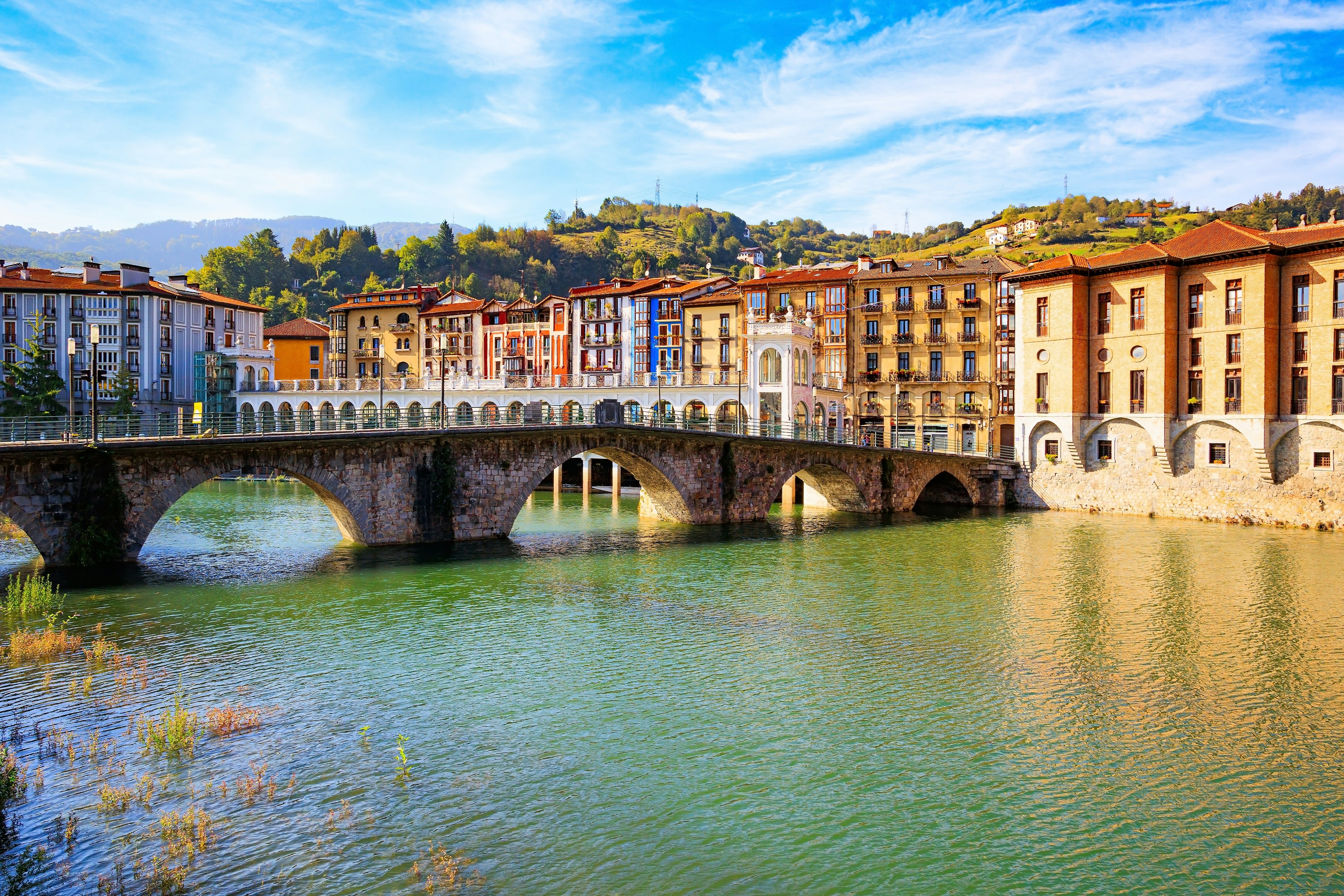 Beautiful bridge was built across the river Oria. Basque country. Tholosa is small old town with interesting and unusual architecture.