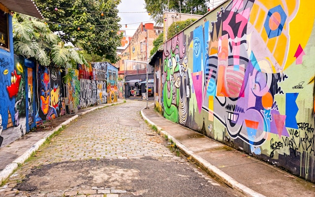 Batman's Alley, in the Vila Madalena neighborhood, a tourist attraction in the city of São Paulo, Brazil