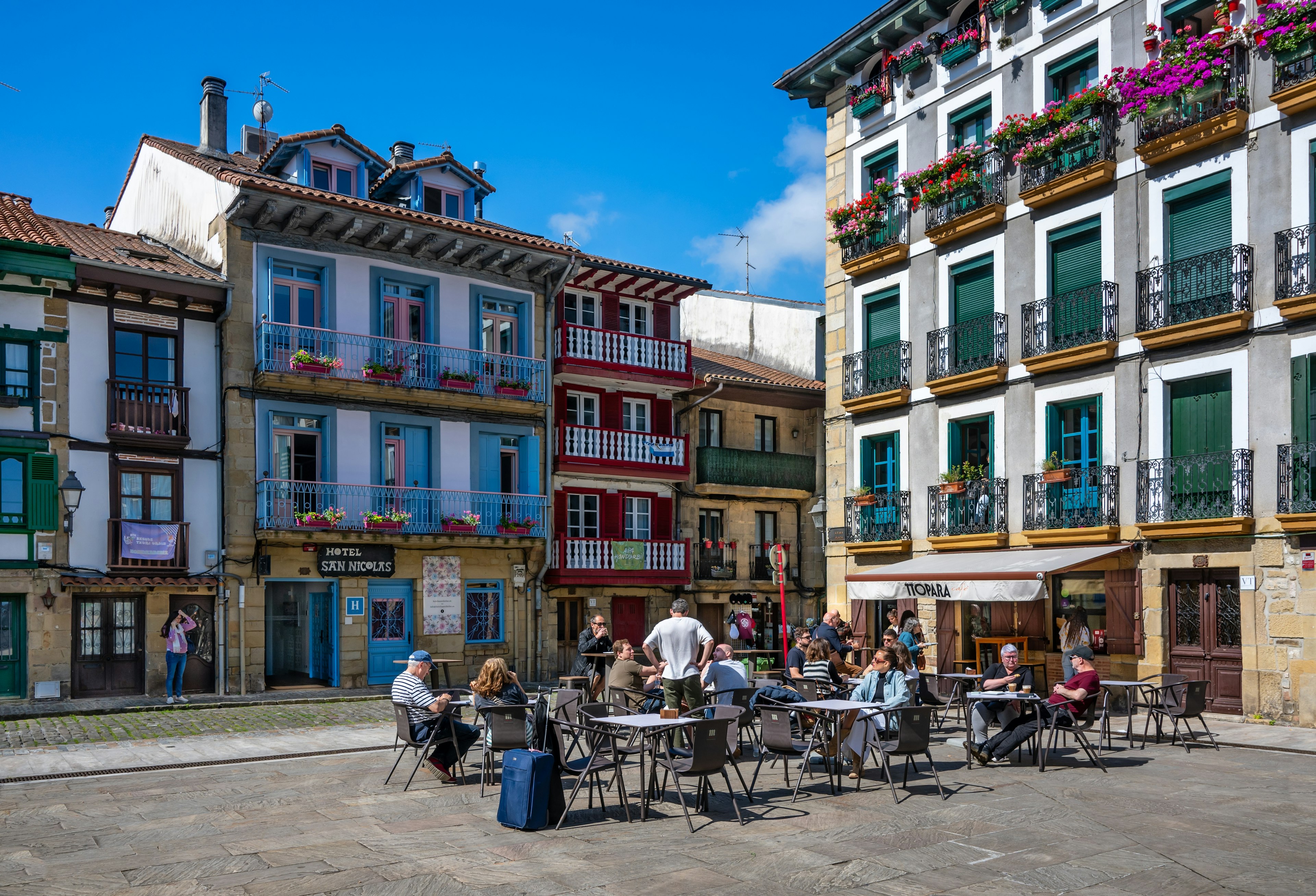 Colorful buildings of Hondarribia town. Basque Country, Spain