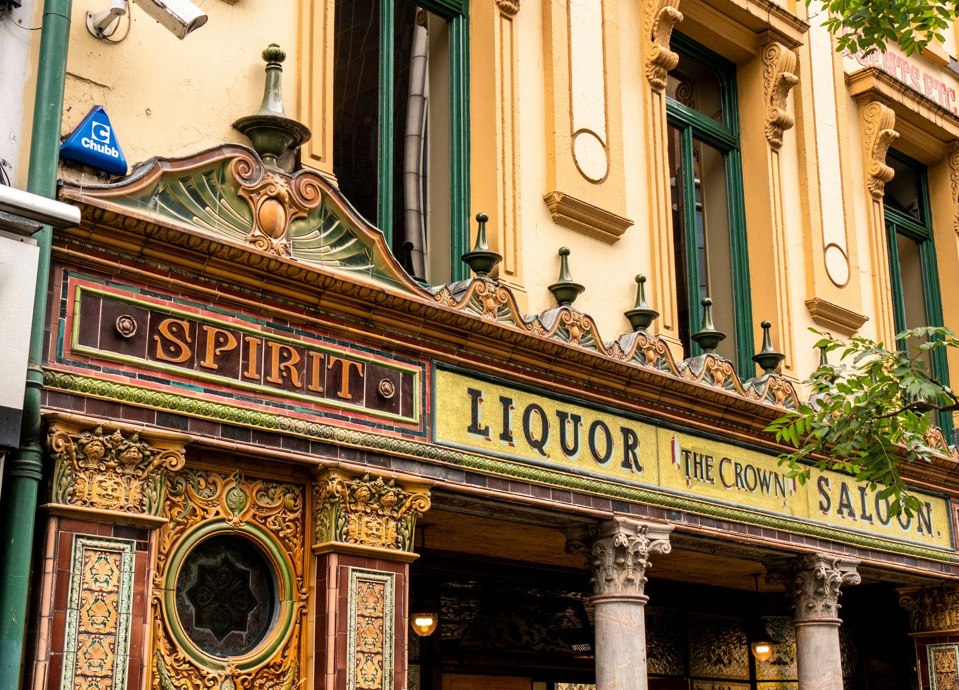 Facade of the Crown Bar on Great Victoria Street.