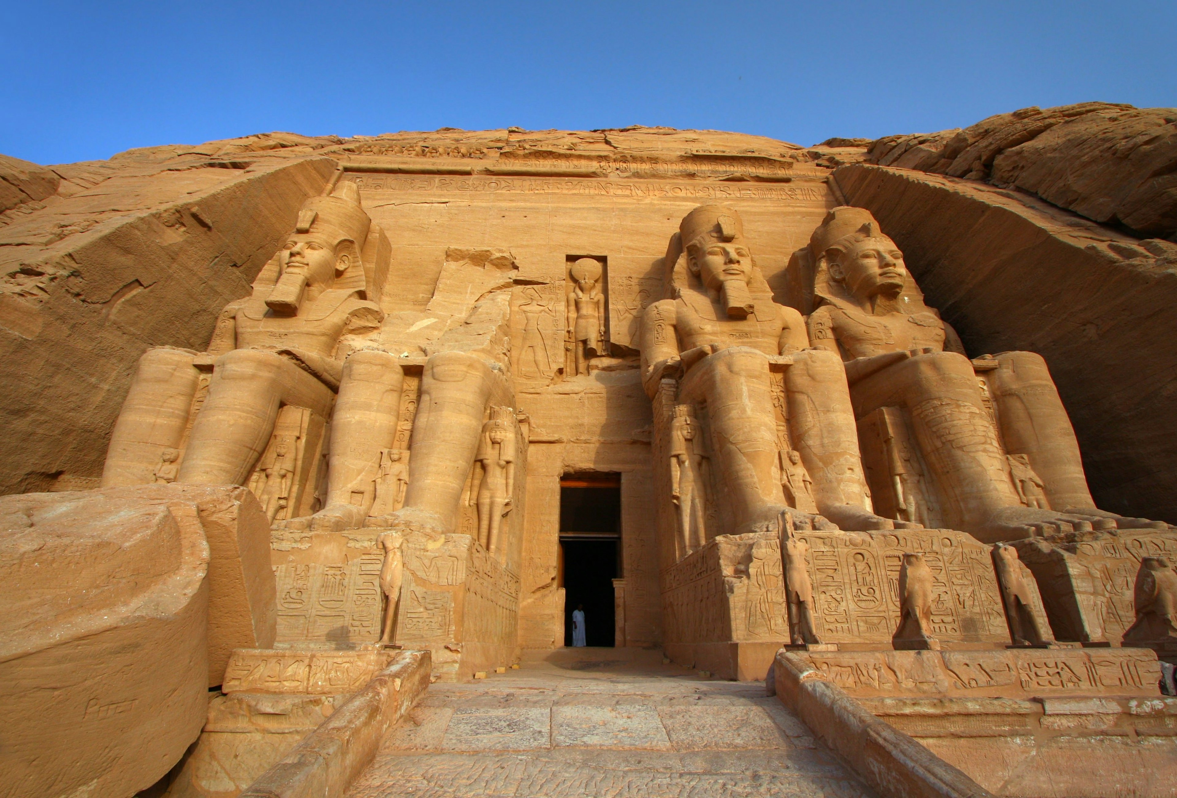 Statues of Ramses II in front of his temple at Abu Simbel.