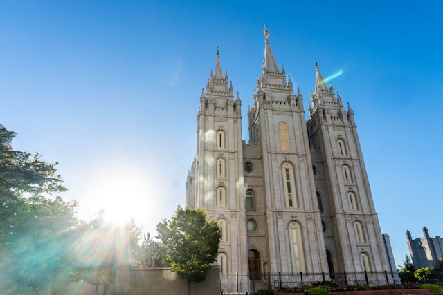 Exterior of the Salt Lake Temple at Temple Square.