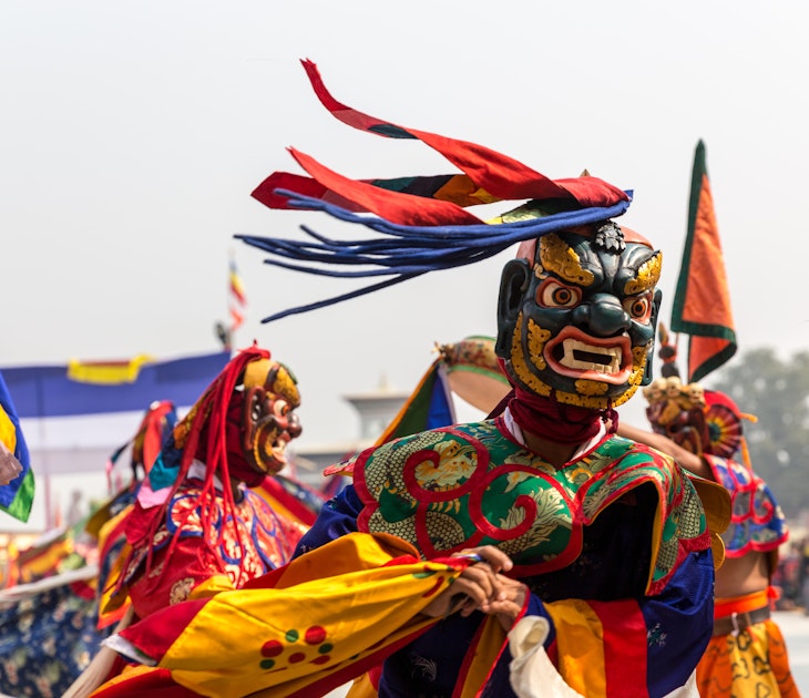 Tibetan buddhist mask dance, cham, at Bhutanese temple.
1202856715
asia, bhutan, bodhgaya, buddha, buddhism, buddhist, color, colorful, culture, dance, festival, mask, mask dance, outdoor, pray, religion, temple, tibet, tibetan buddhism