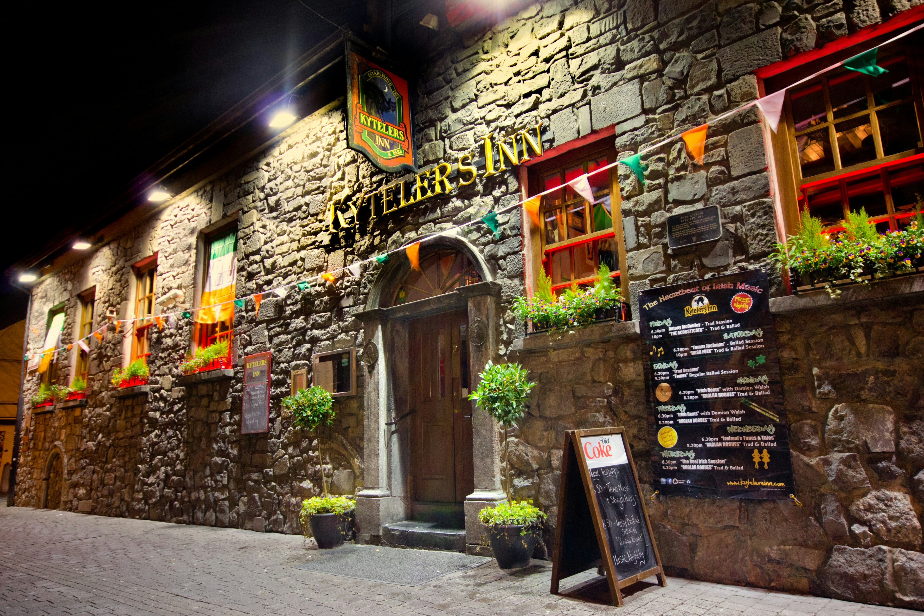 Historic Kytelers Inn in Kilkenny City, Ireland on the night of March 27, 2013. This landmark Medieval Irish pub was established in 1324.