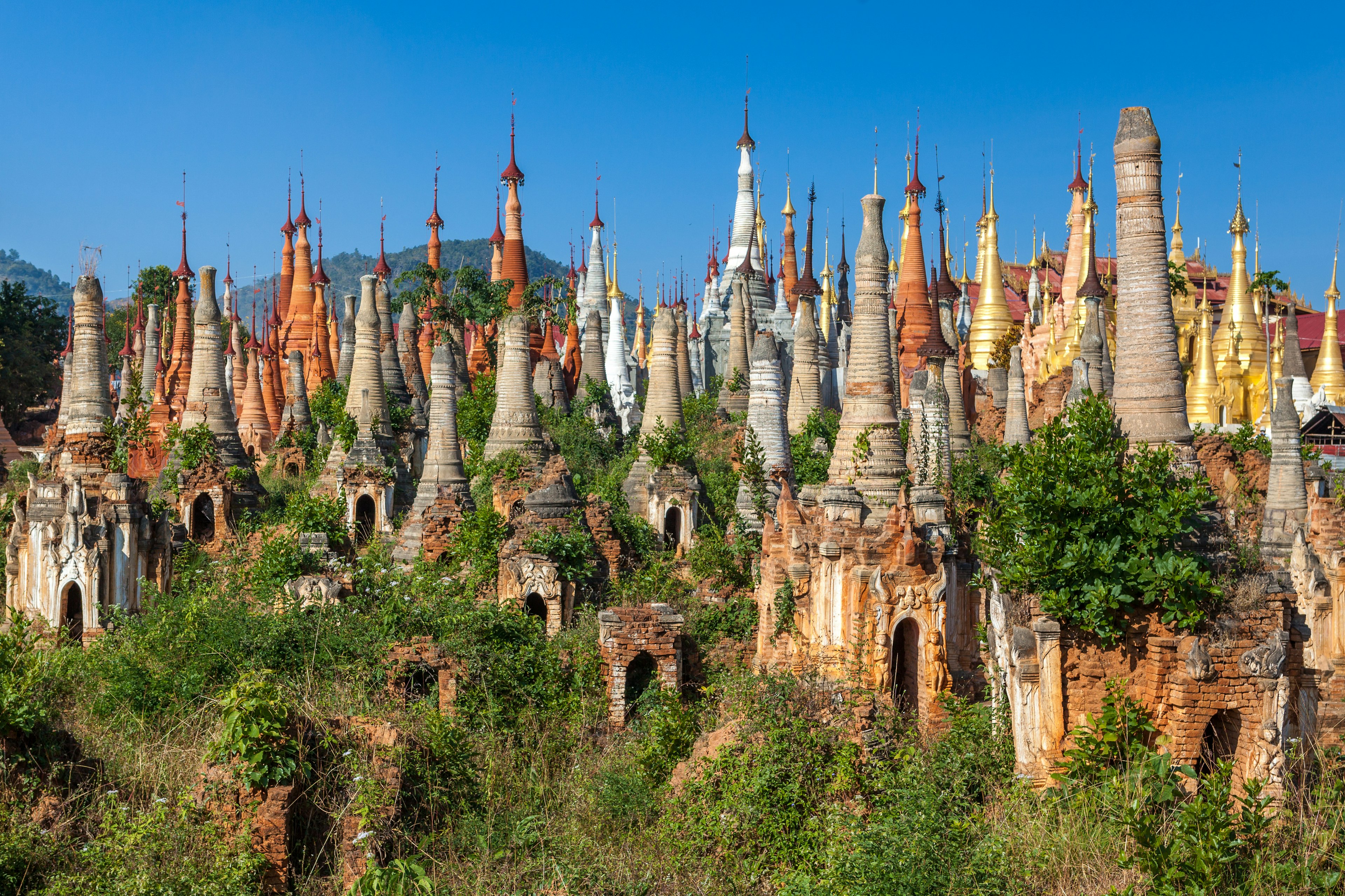 Weather-beaten stupas at Inthein.