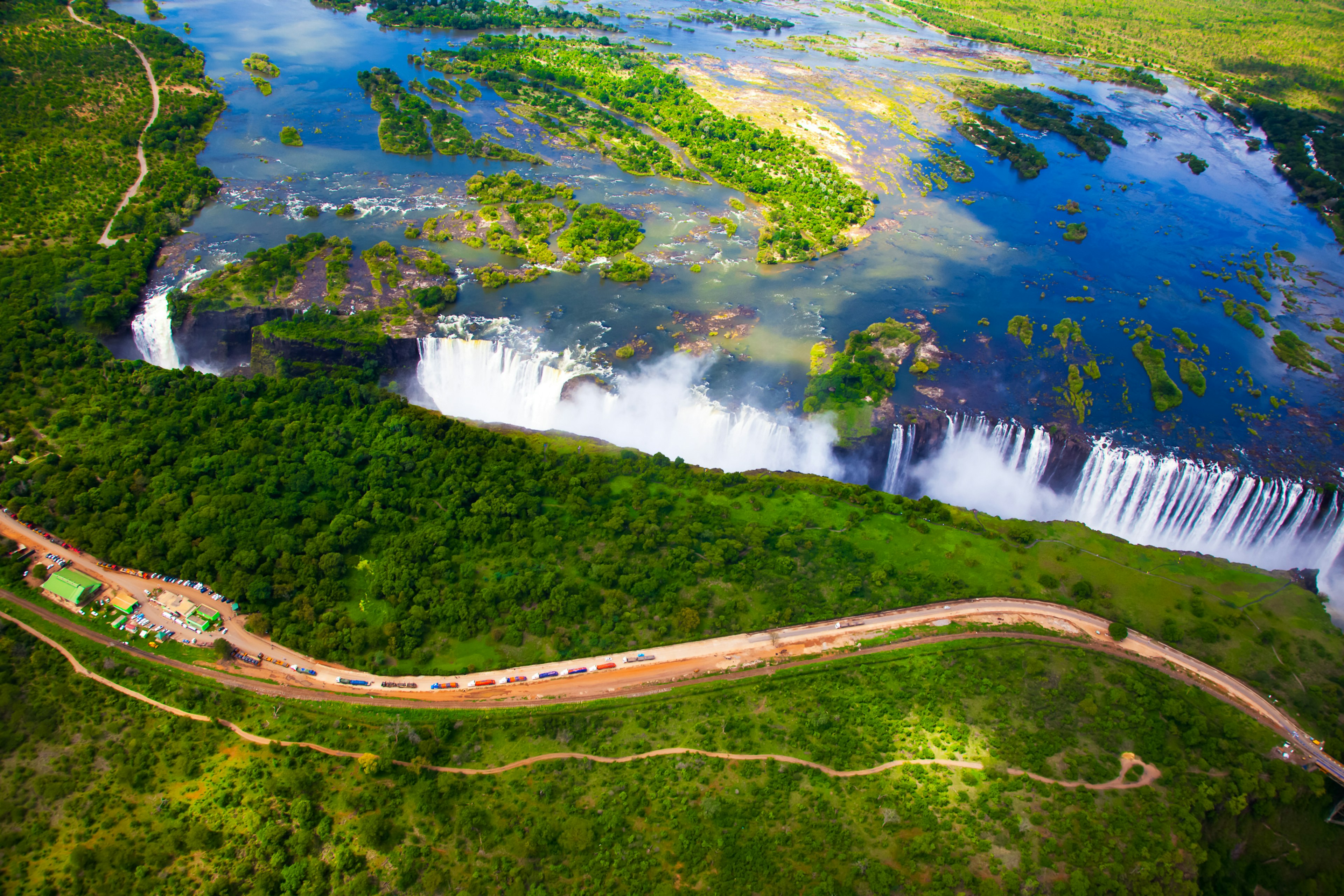 Victoria Falls aerial side view.