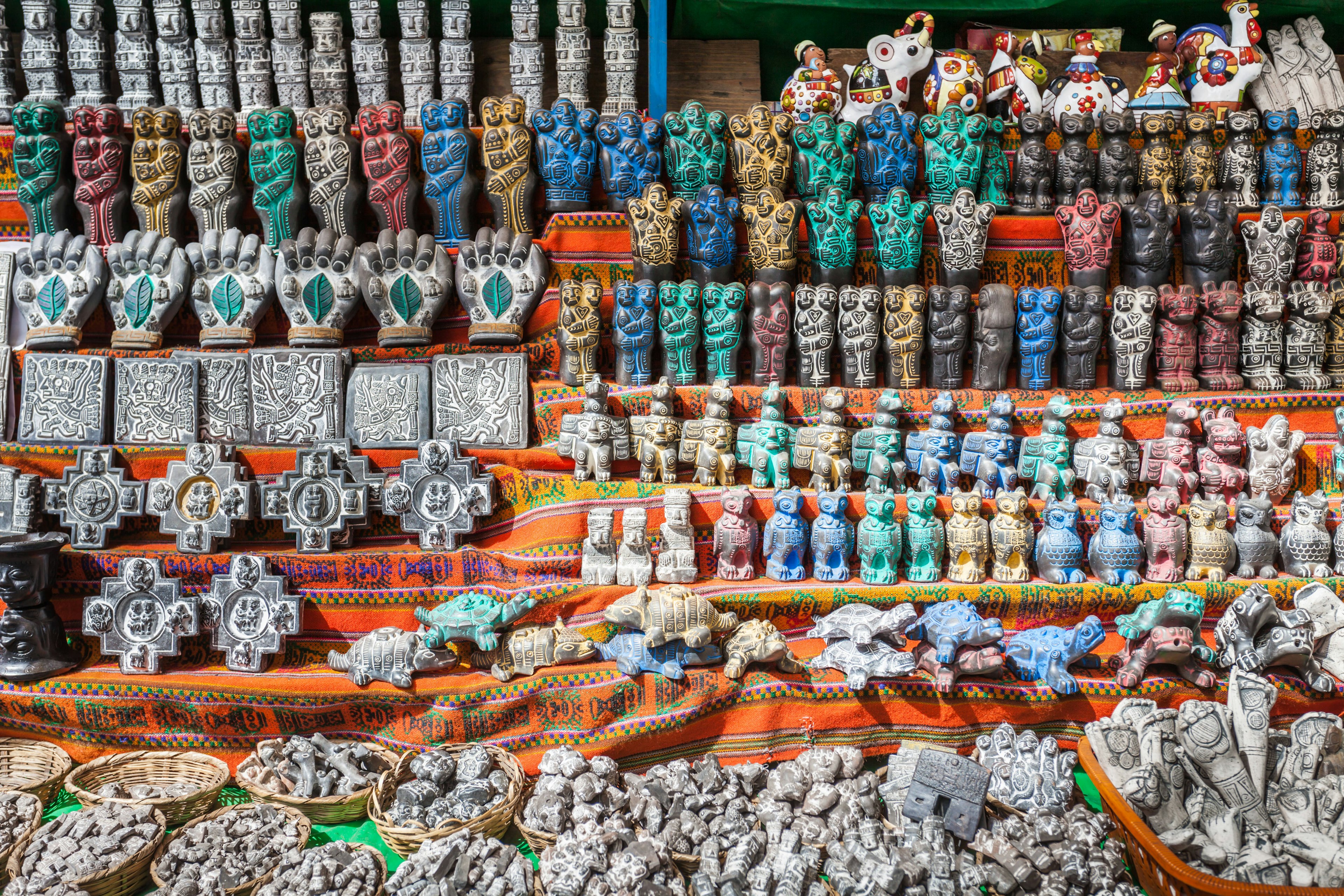 Souvenirs on display at the Witches Market (Mercado de las Brujas) in La Paz.