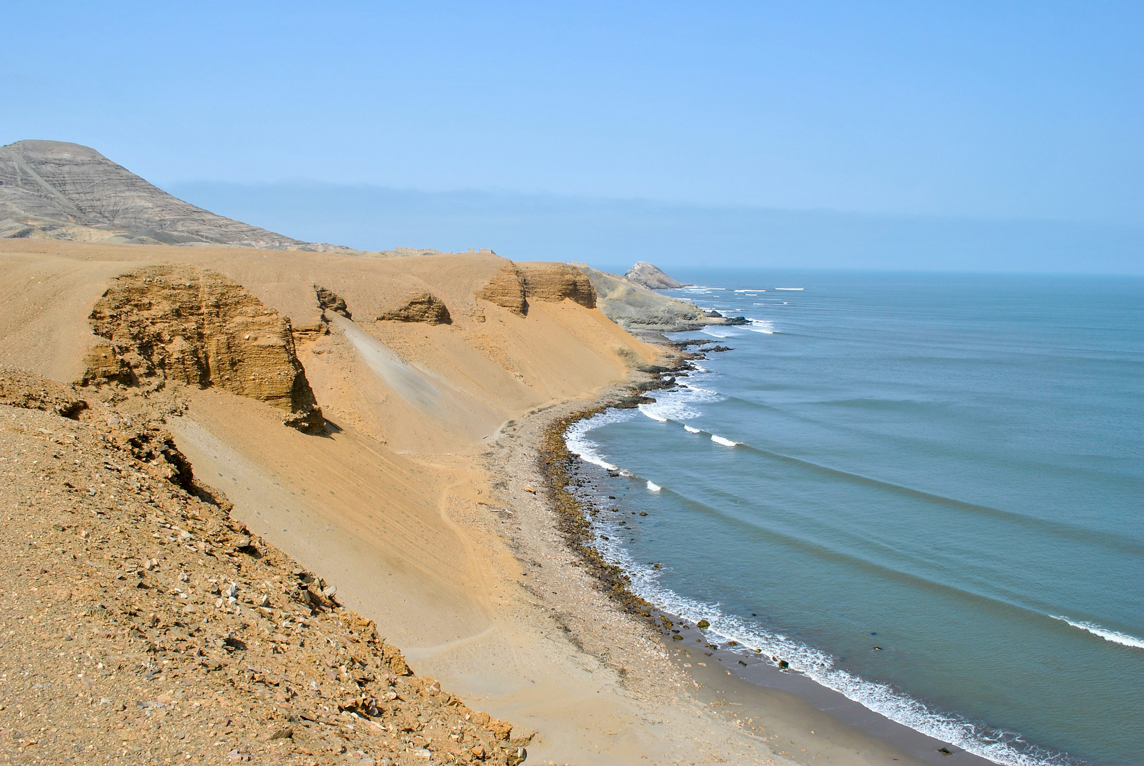 The desert meets the water at the well-known surf break of Chicama.