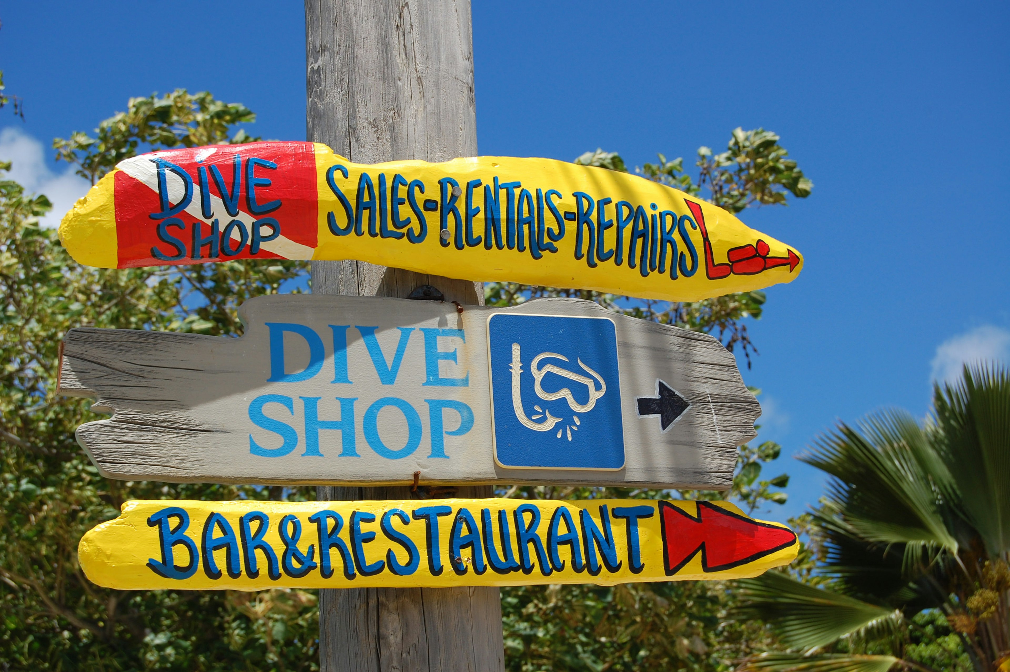 Hand painted Dive shop sign in Bonaire, Carribean