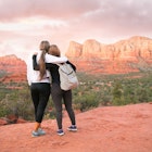 1212101028
Lifelong friends love hiking outdoors. When they are together, the laughter, fresh air and strong connection with each other is all they need.
Hiking in Sedona at sunset. - stock photo
Lifelong friends love hiking outdoors. When they are together, the laughter, fresh air and strong connection with each other is all they need.