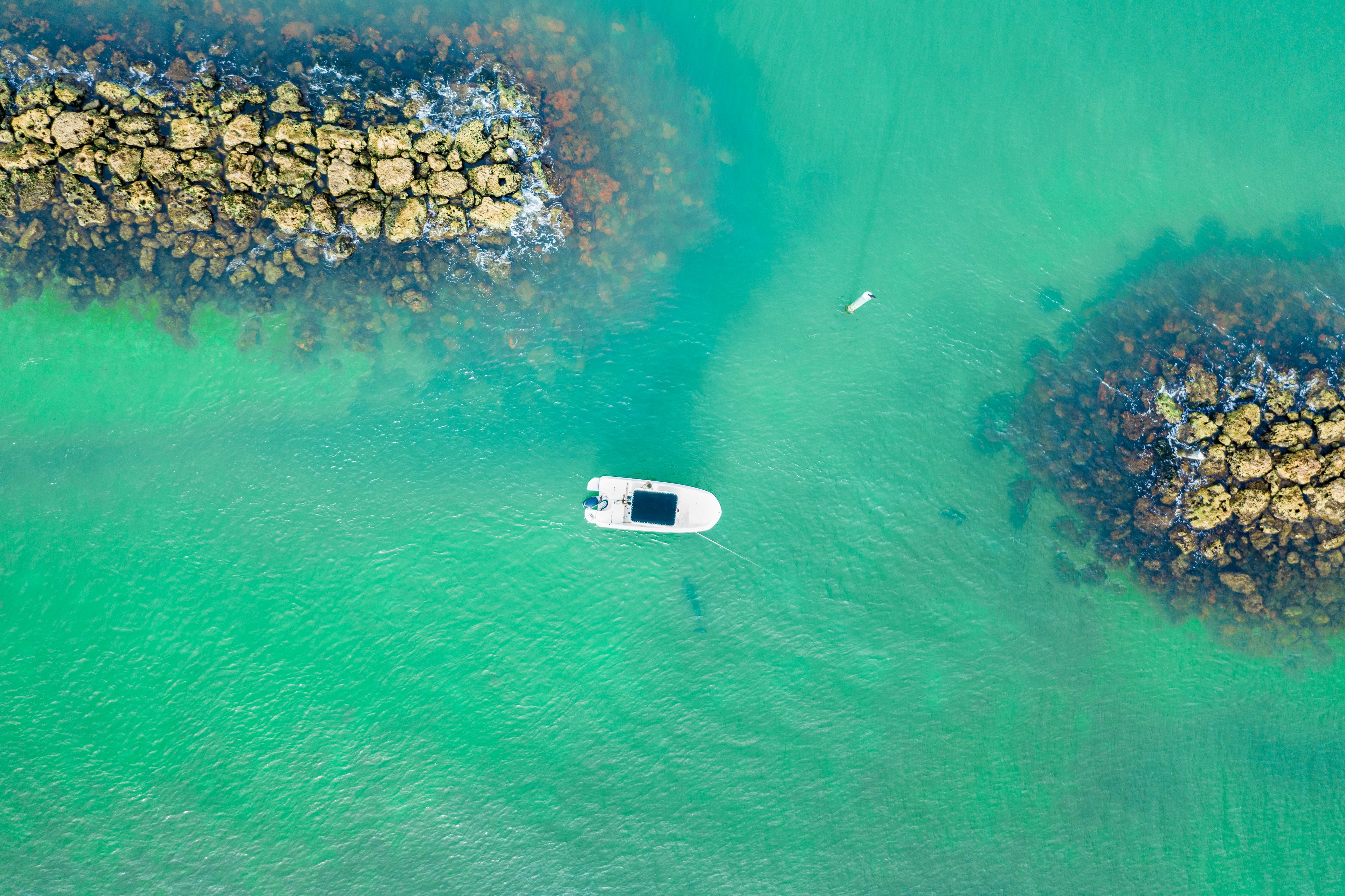 Aerial of a boat in the water near Marco Island.