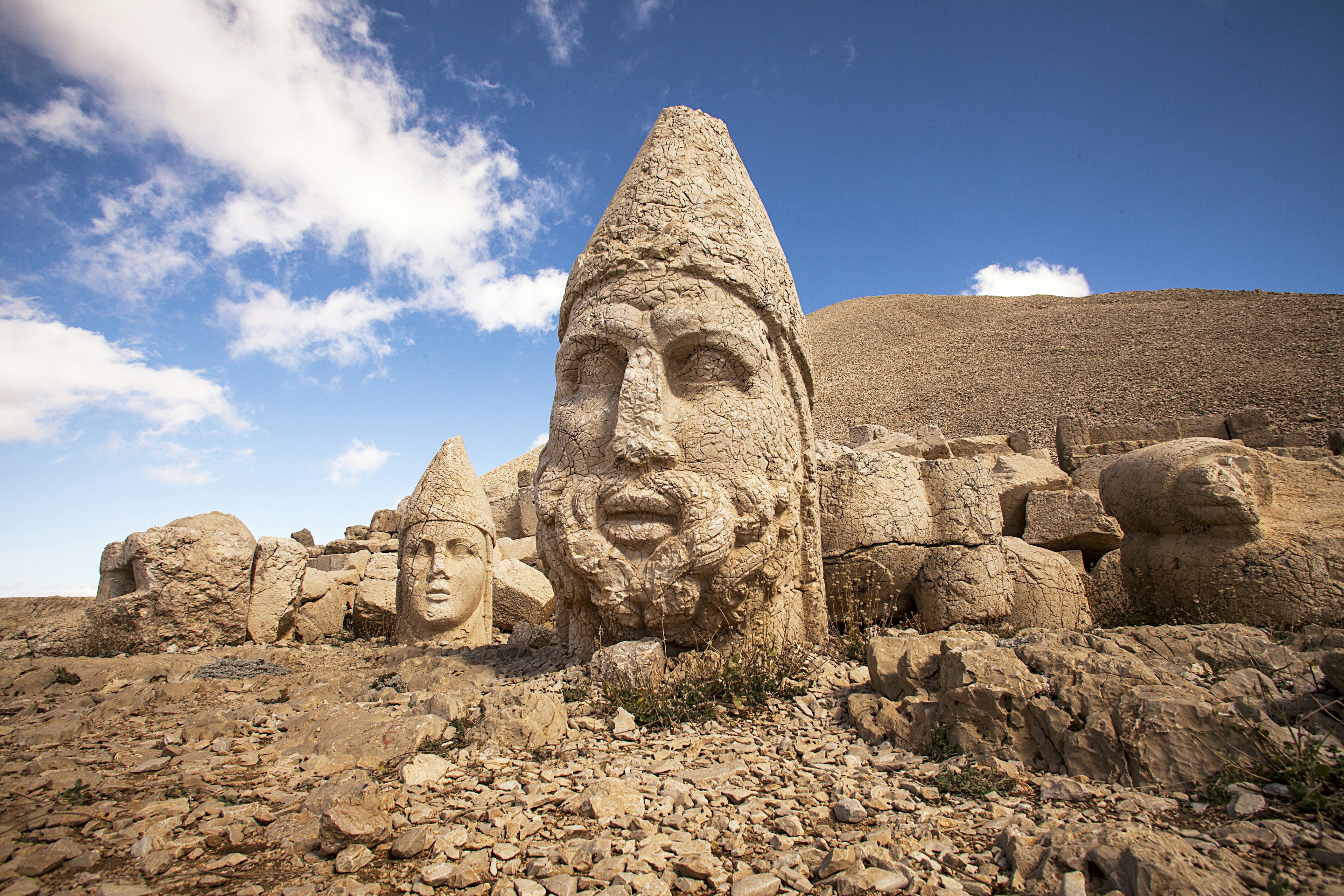 The heads of toppled statues at Nemrut in Turkey.