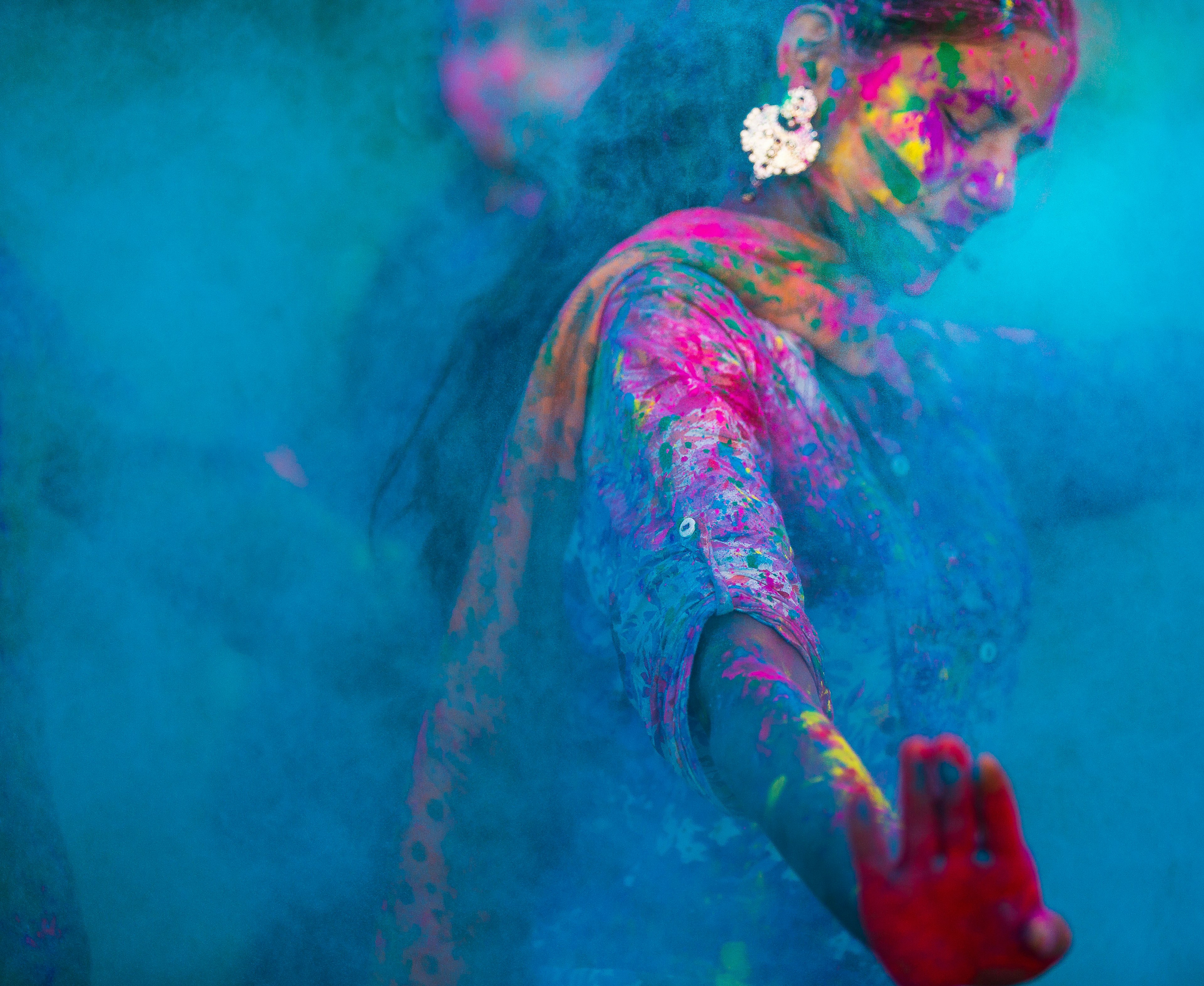 Blue colors during Holi in India