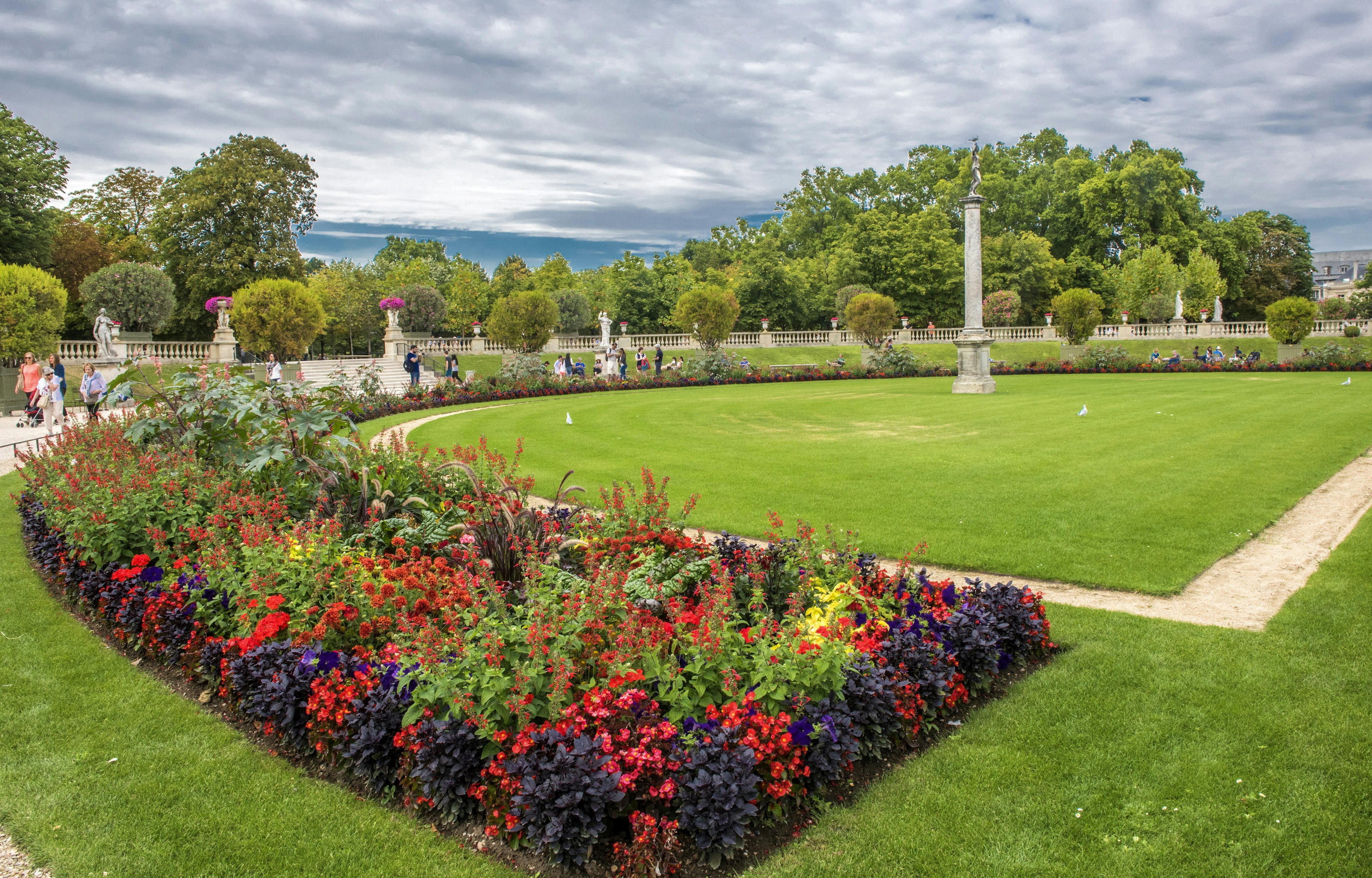 Manicured garden at Jardin du Luxembourg in the Paris 6th district.