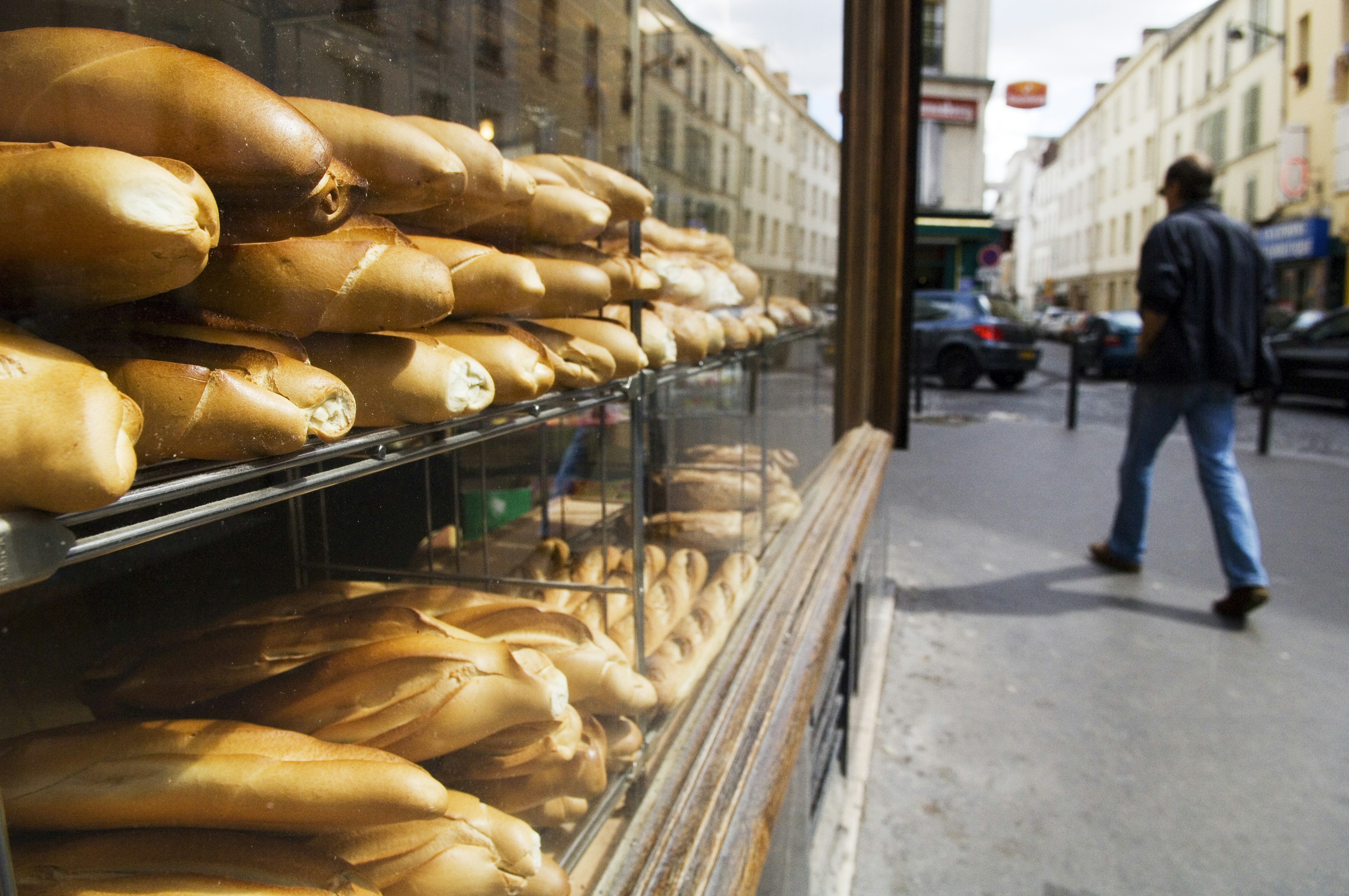 Bread in window on Rue Ramponeau in Belleville.