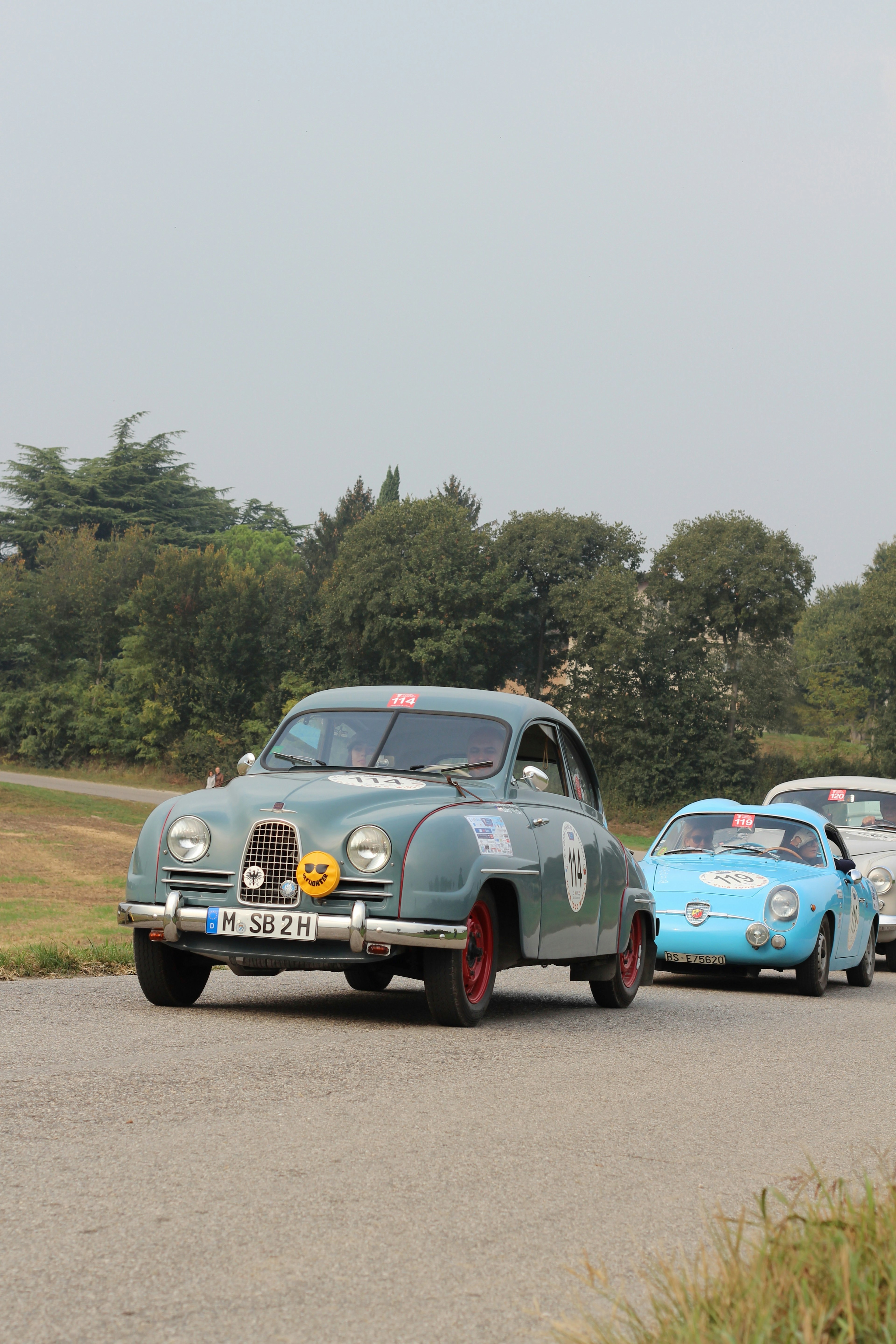 Line of cars in the Coppa Franco Mazzotti classic car rally.