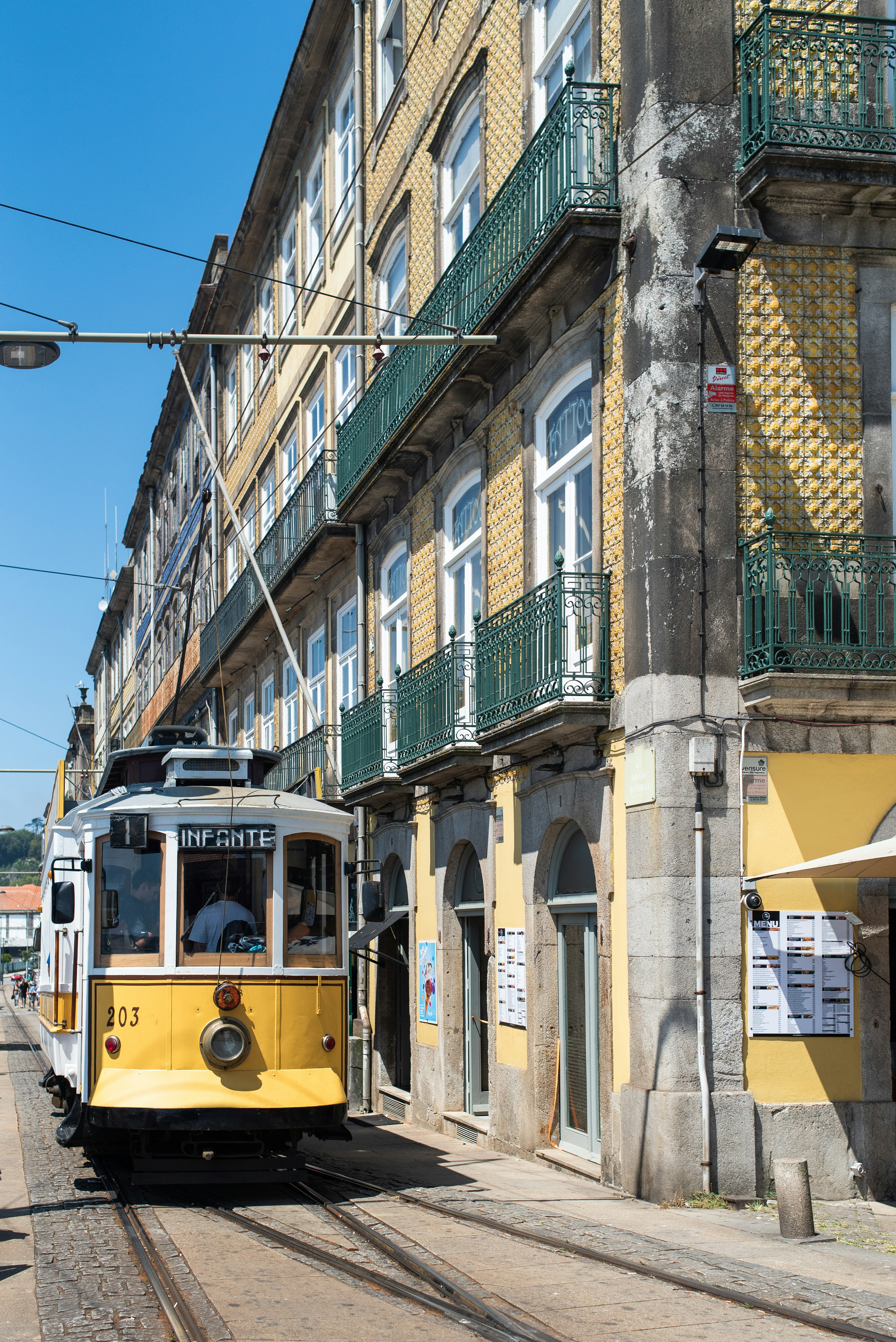 A tram on the street in Porto