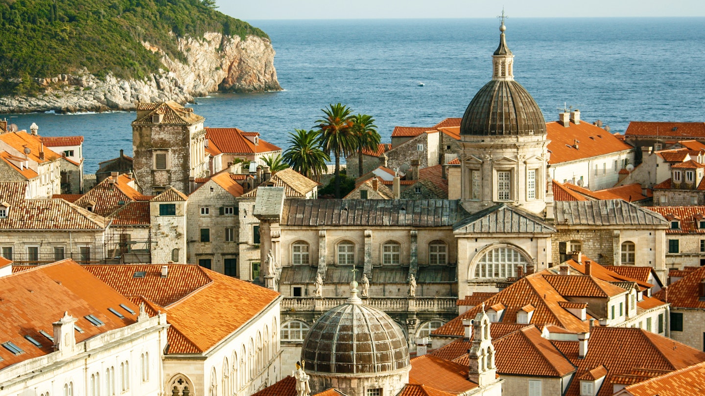 Game of Thrones scenery. Dubrovnik old city view with The Assumption Cathedral is a Roman Catholic cathedral in the main focus, Croatia  License Type: media  Download Time: 2022-12-07T17:45:57.000Z  User: kjuodenas  Is Editorial: No  purchase_order: