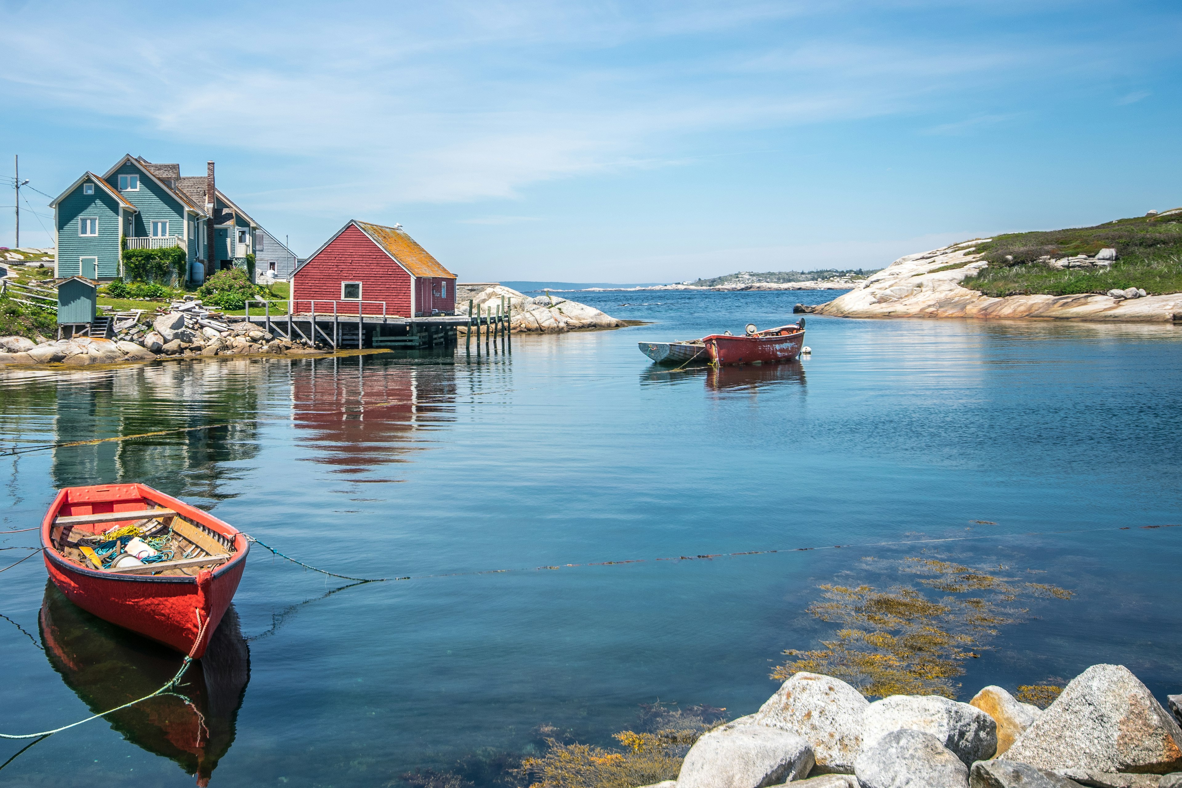 Boats in the Atlantic Ocean, on the east coast of Canada. Peggy's Cove, Nova Scotia.