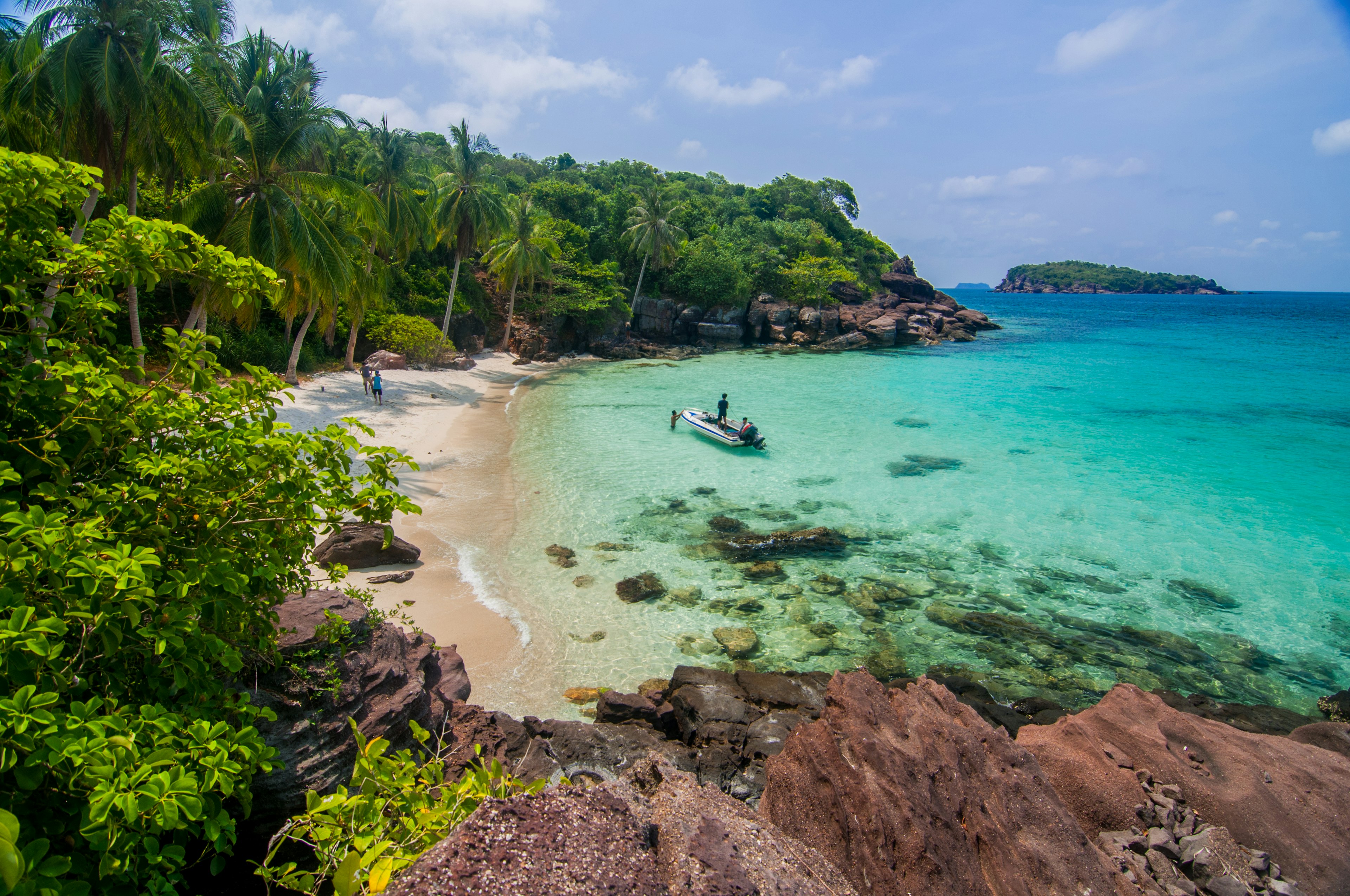 Pristine, turquoise waters on a secret beach on Phu Quoc island, Vietnam.