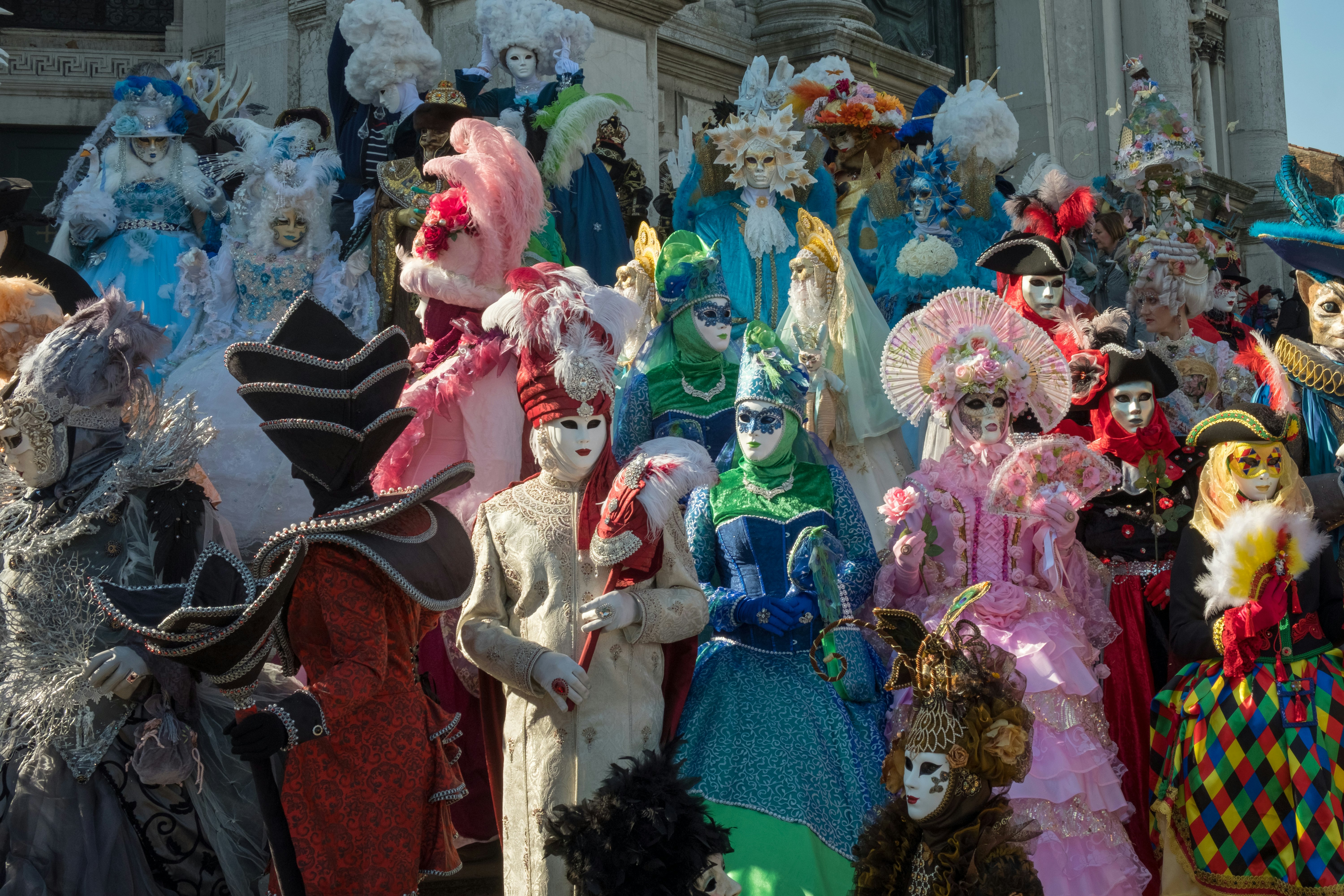 General photo of participants of the Venice carnival, Venice, Italy.