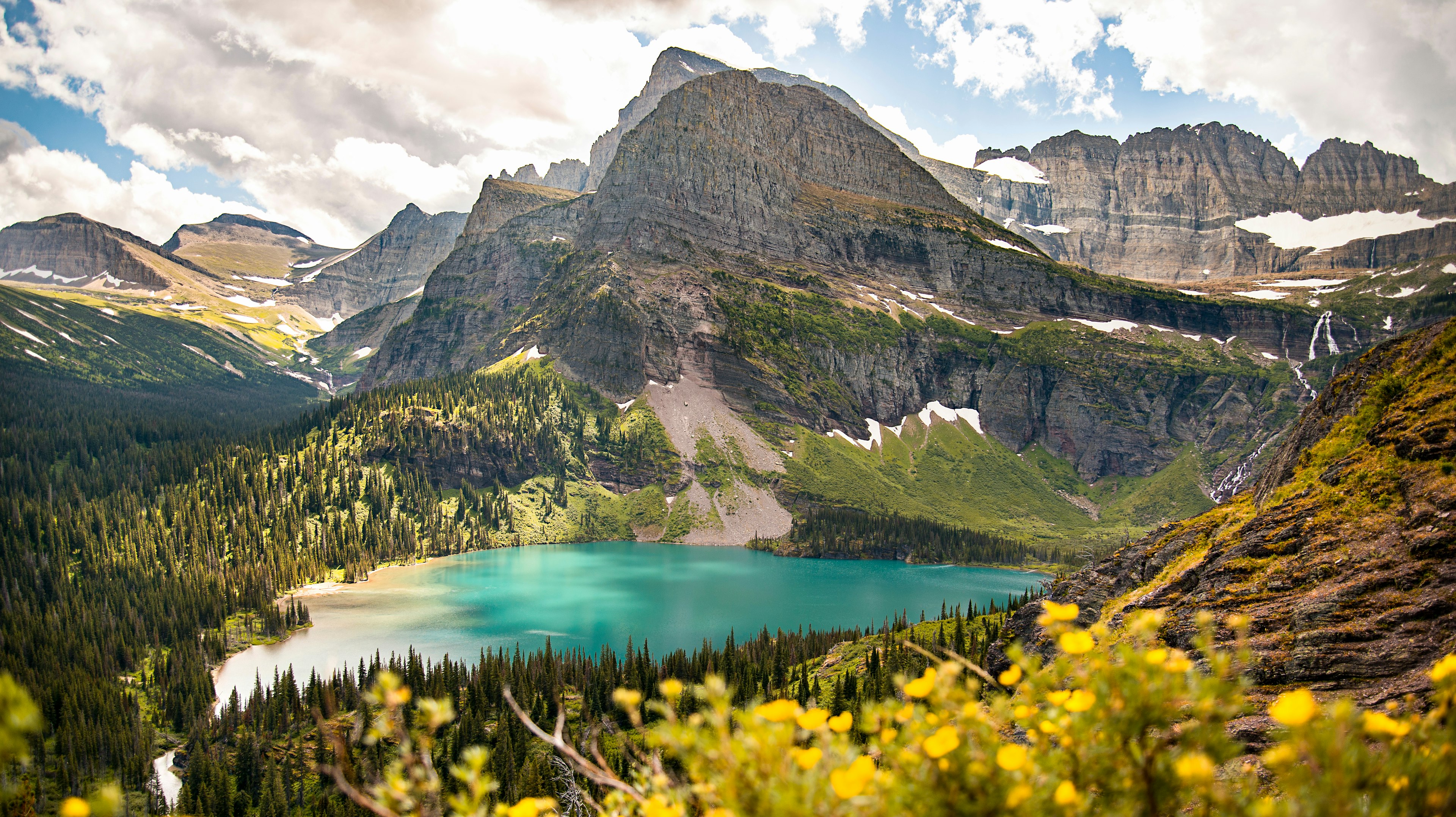 Mount Gould overlooking Grinnell Glacier Lake from the Grinnell Glacier Trail in Glacier National Park, Montana.