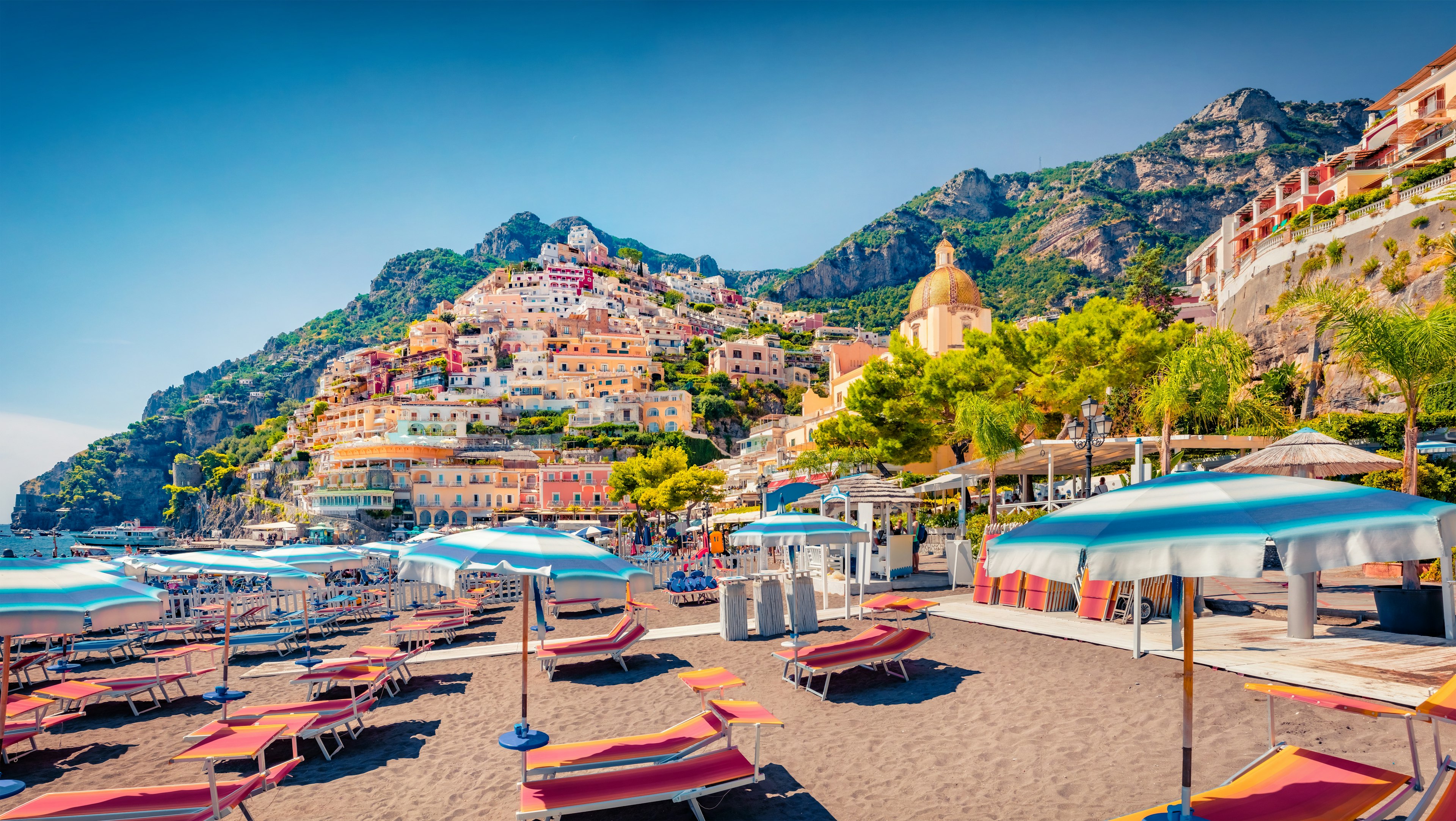 Spectacular summer cityscape of cliffside village on southern Italy's Amalfi Coast - Positano.