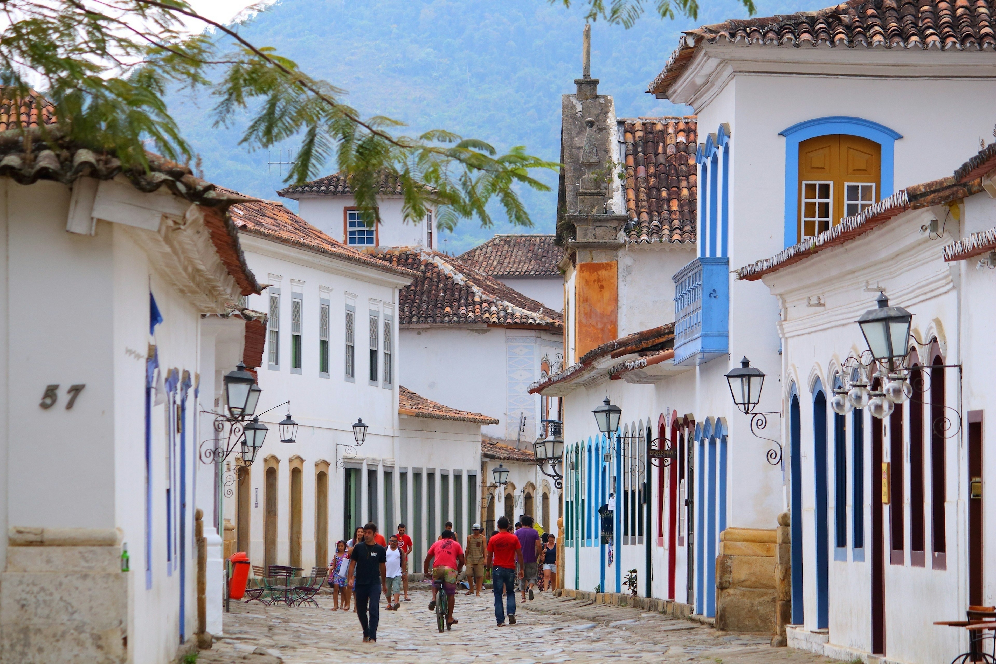 People walk in the Old Town of Paraty (state of Rio de Janeiro). The colonial town dates back to 1667 and is considered for inclusion on UNESCO World Heritage List.