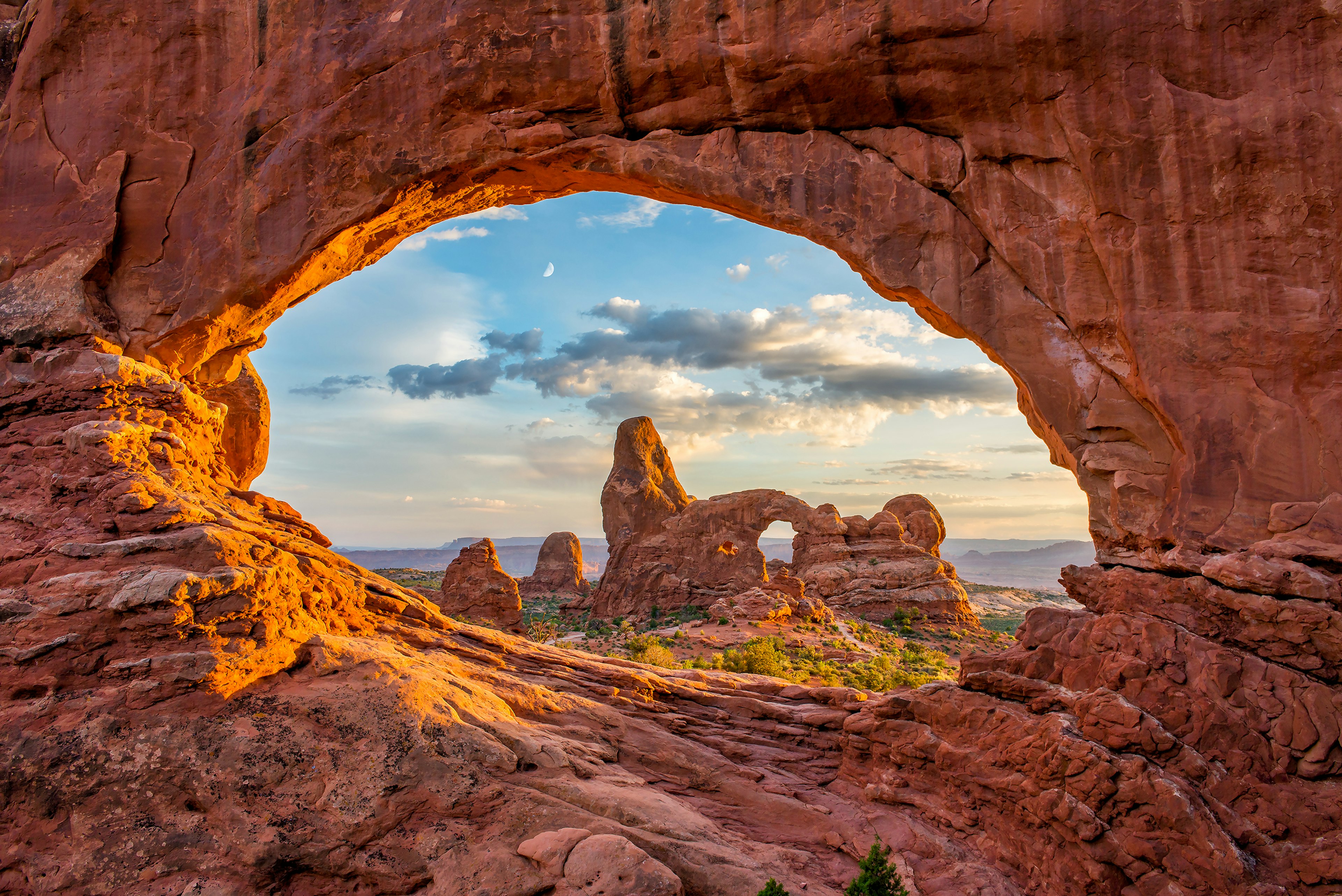 Turret arch through the North Window at Arches National Park in Utah