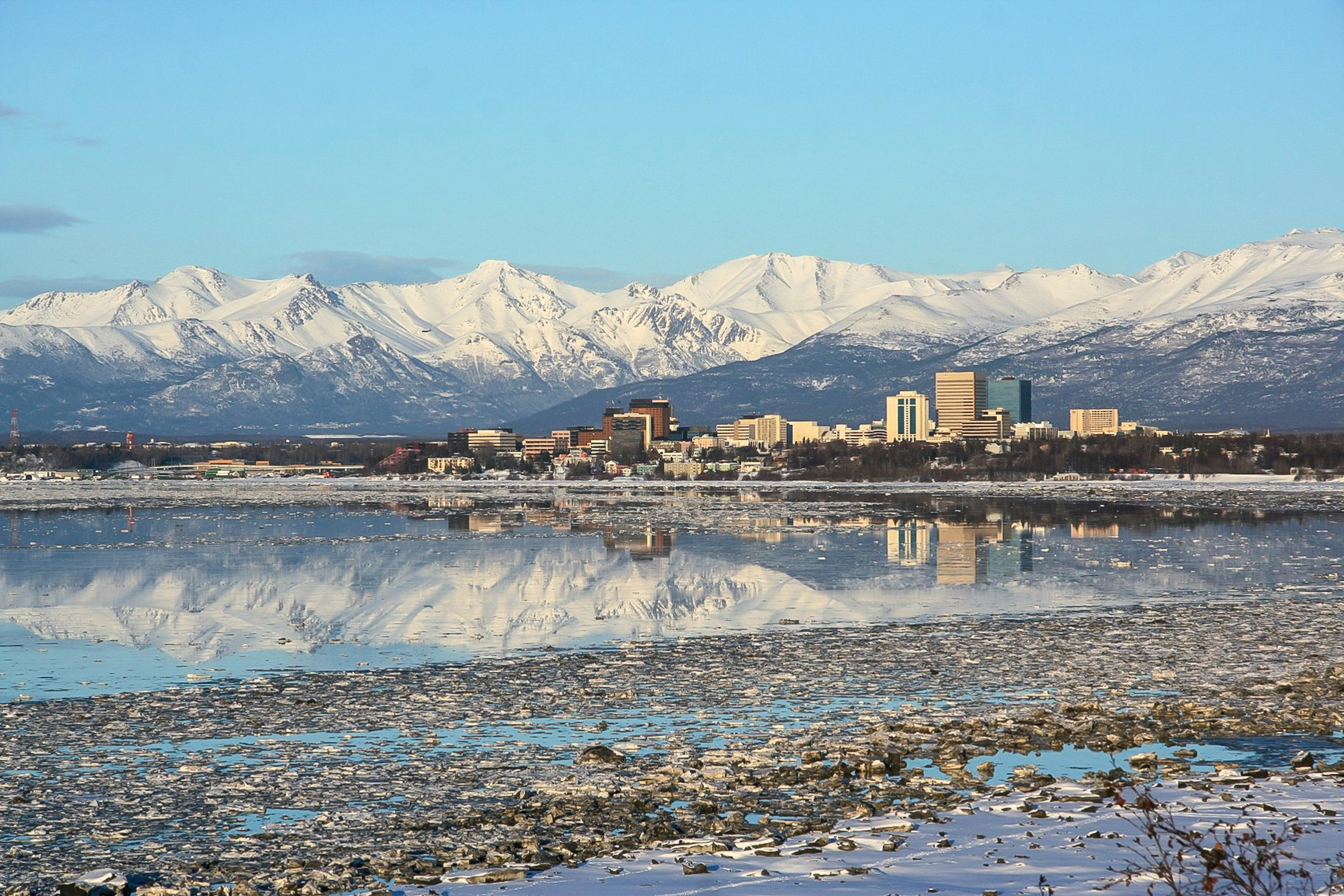 Views of Anchorage from the Tony Knowles Coastal Trail.