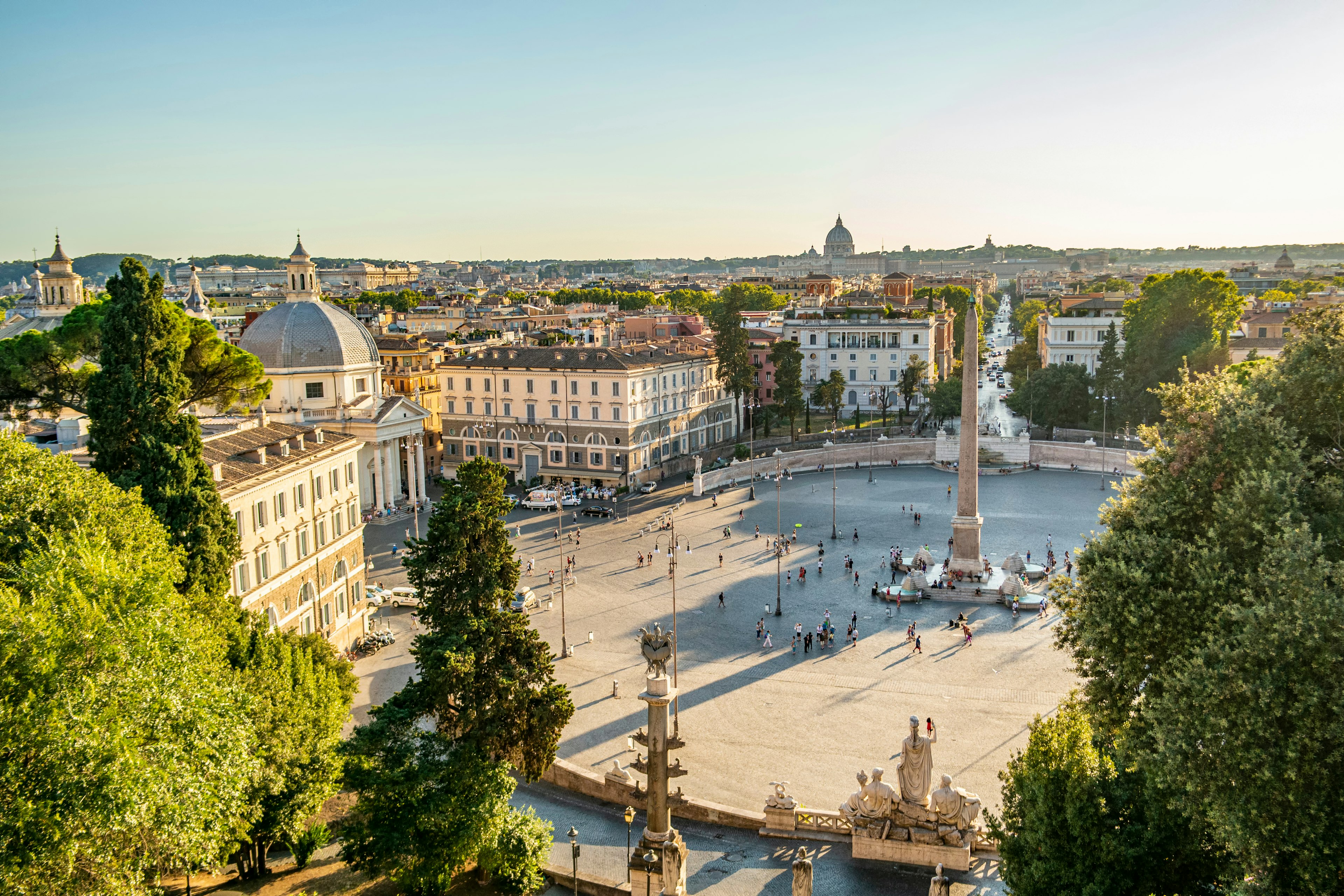 View of the Piazza del Popolo from the panoramic point called Pincio in Rome