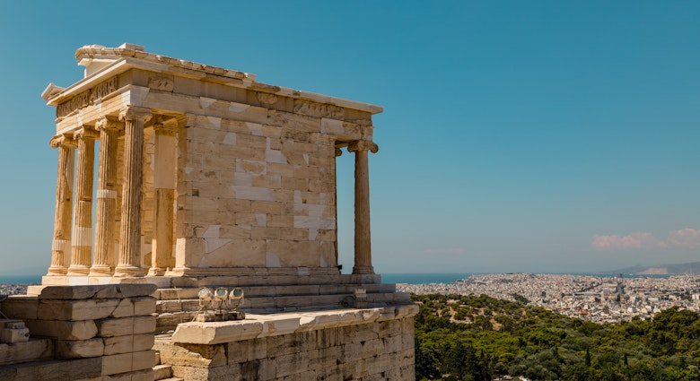 Athens, Grece - July 16, 2020 - Ancient Temple of Athena Nike on the Acropolis hill , License Type: media, Download Time: 2024-11-22T20:36:45.000Z, User: mvm_lonelyplanet, Editorial: true, purchase_order: 56530 - Guidebooks, job: Global Publishing-WIP, client: Greece 17_IH, other: Virginia Moreno