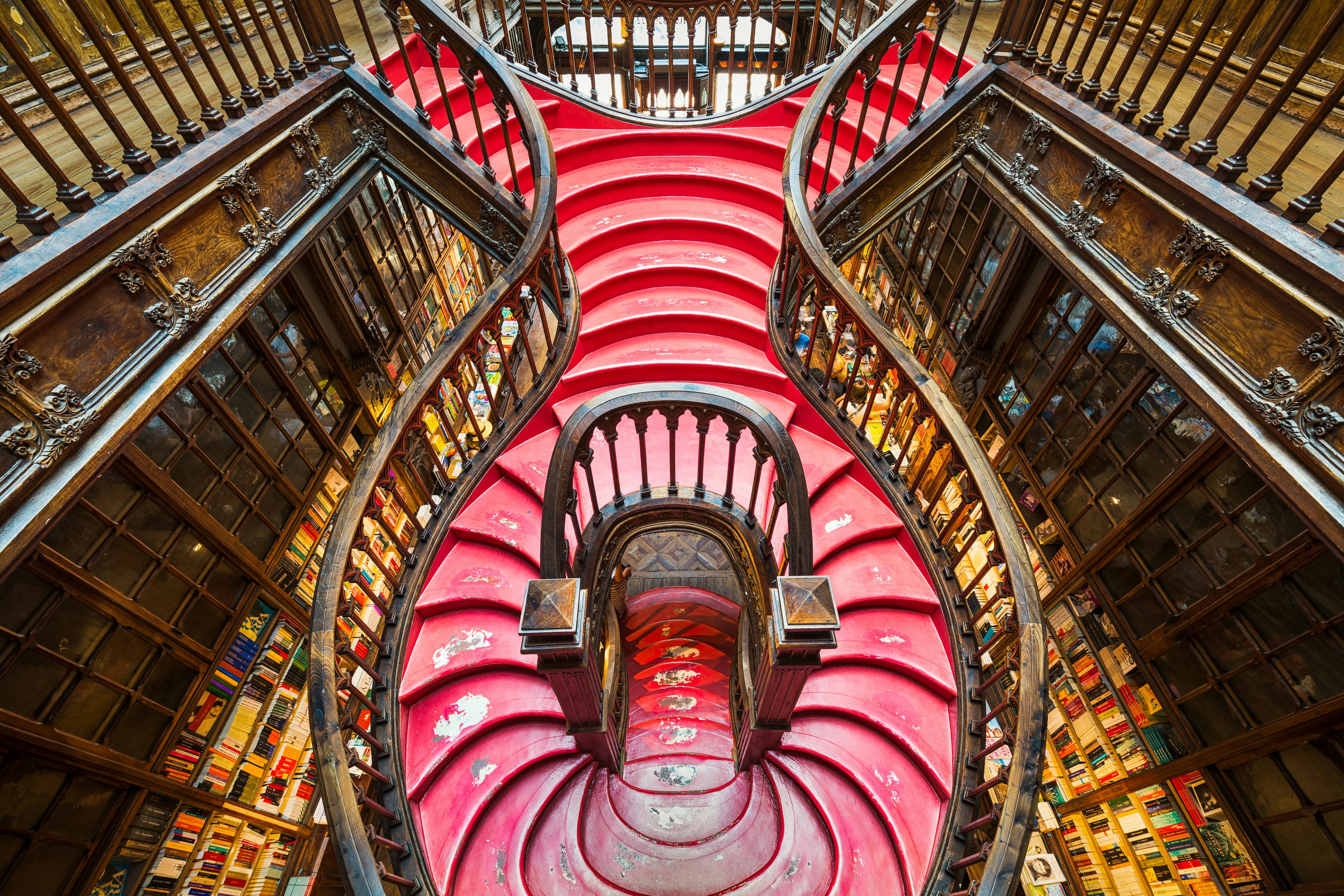 Staircase in the famous bookstore Livraria Lello, considered as one of the most beautiful bookstores in the world.