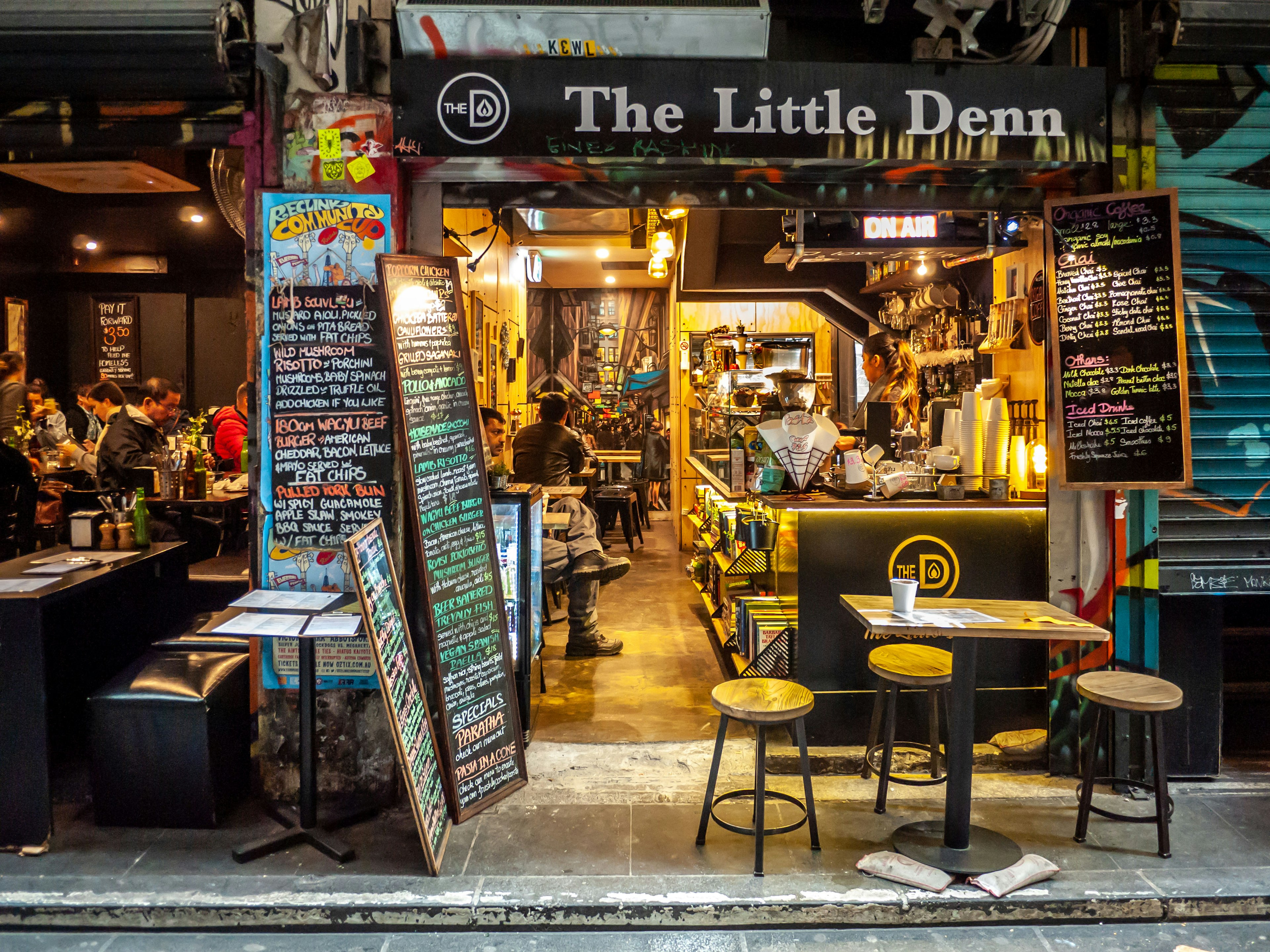 The Little Denn cafe in Centre Place - a popular bluestone cobbled laneway in Melbourne's CBD.