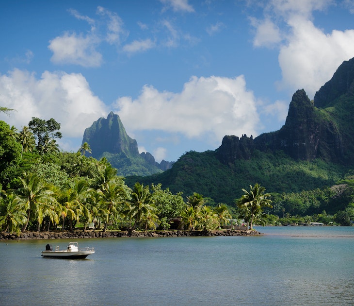 Small boat in Cooks Bay with Moua Puta mountain in the background on the island of Moorea.
433393666
island, green, tropical, travel, trees, skyline, pacific, forest, polynesia, mountain, bay, tourism, water, tahiti, nature, palm, volcano, landscape, jungle, moorea, opunohu, bora, cooks, french, moua, puta