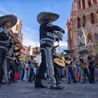 San Miguel de Allende on February 13, 2016: a mariachi band performing in the main square of the colonial town during a wedding.
736422115
america, event, guanajuato, instrument, mariachi, men, mexico, music, outdoors, plaza, san miguel de allende, square, street, tourism, wedding