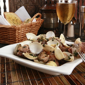 Traditional Portuguese pork & clams or Porco a Alentejana.