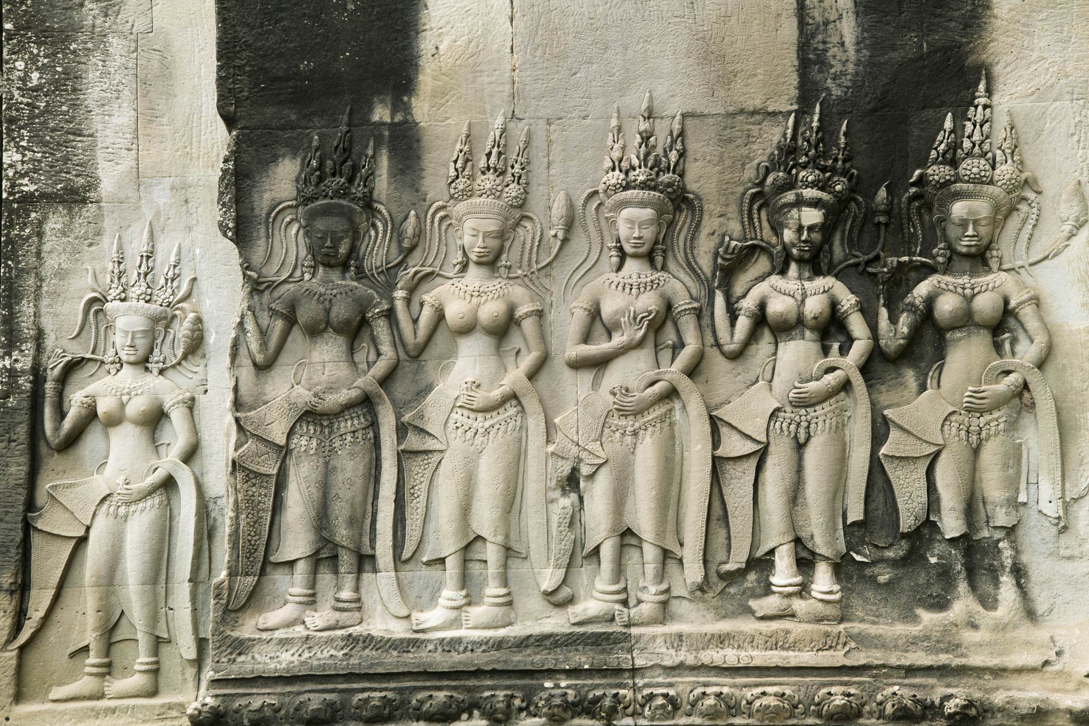 Bas relief carvings at Angkor Wat in Cambodia.